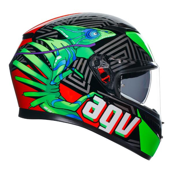 AGV Mens Motorcycle Full Face Road Helmet K3 Kamaleon Black/Red/Green - Image 3