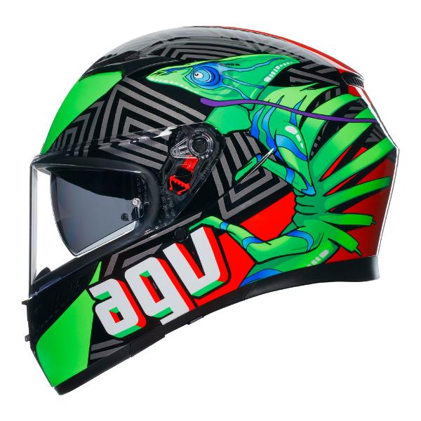 AGV Mens Motorcycle Full Face Road Helmet K3 Kamaleon Black/Red/Green - Image 4