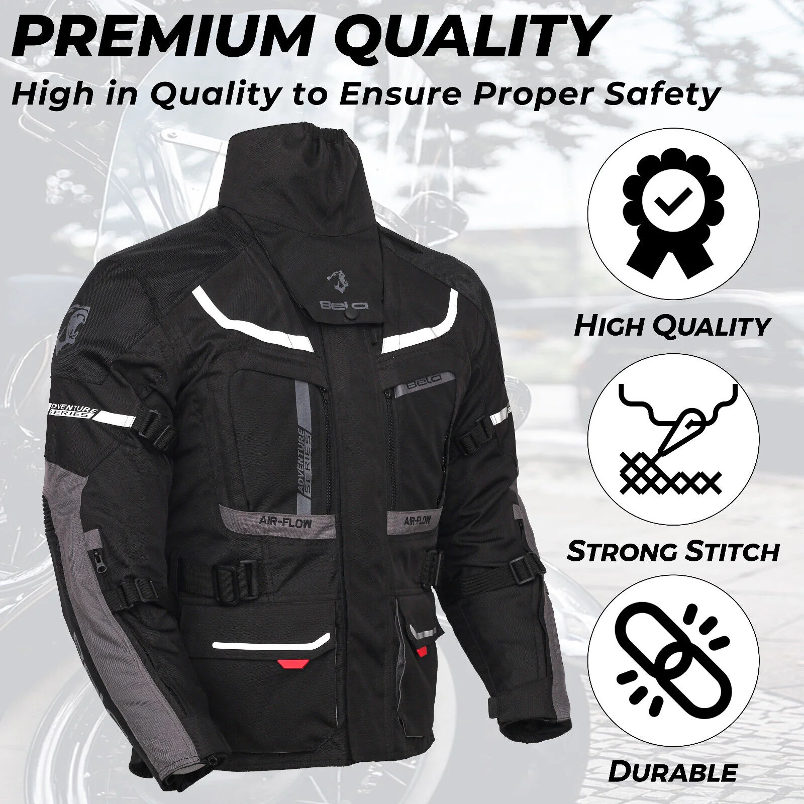 Bela Adventure Touring Motorcycle Motorbike Men Textile Racing Jacket Ce Armored - Image 15