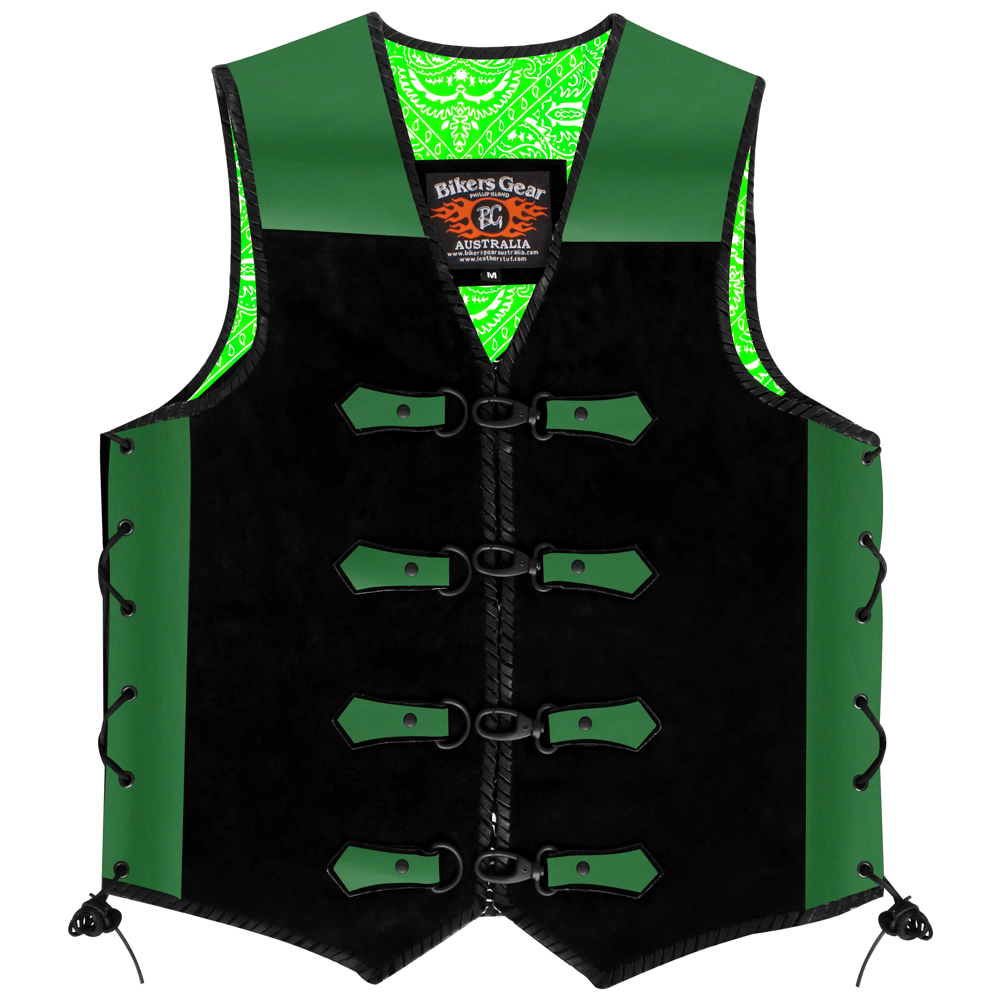 BGA 3MM HD Leather and suede Motorcycle Vest (GREEN)