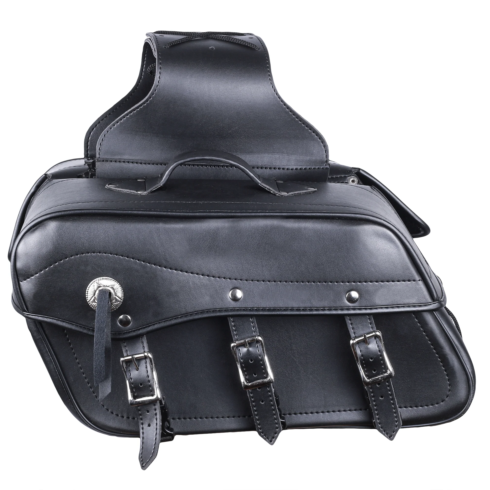 Bikers Gear Australia Fender 3 Buckle Leather Motorcycle Saddlebags Pair PLAIN - Image 5