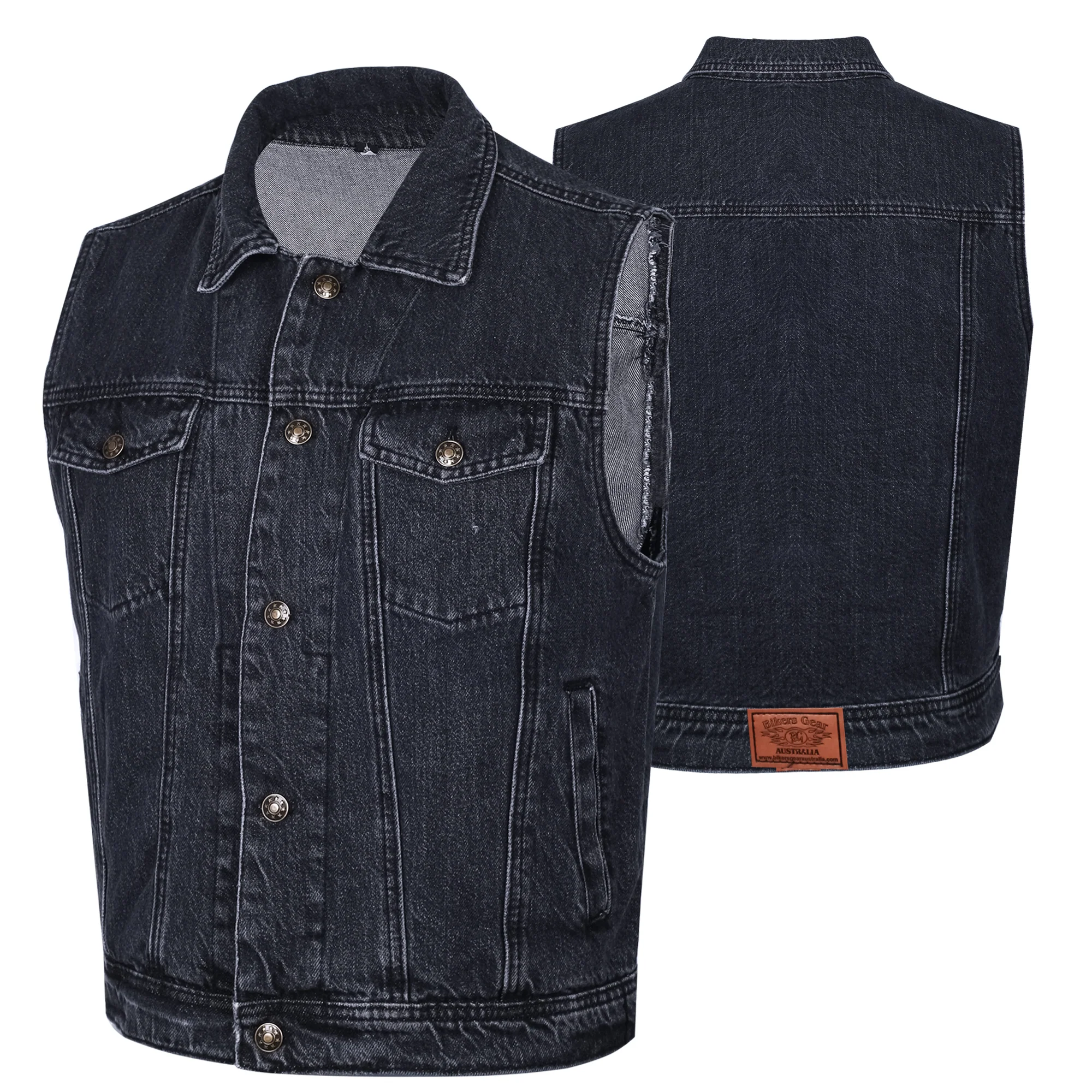 Bikers Gear Australia Jaguar Denim Motorcycle Vest Black - Image 3