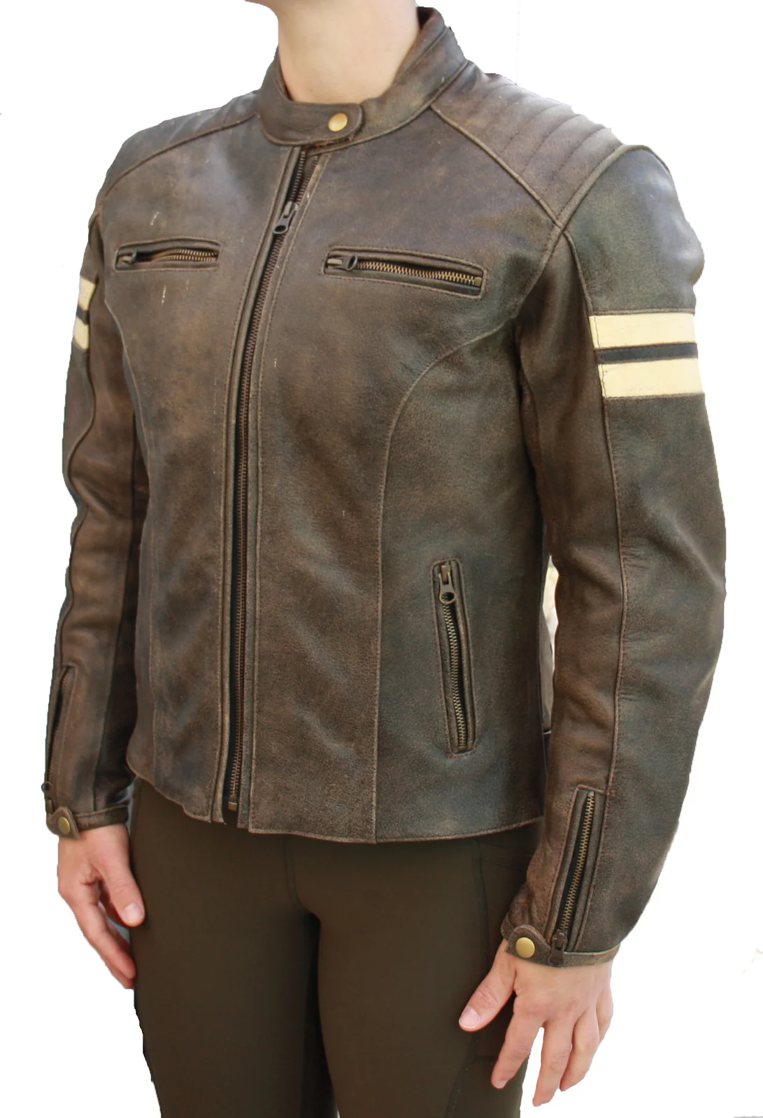 Bikers Gear Australia Roadster Lady Leather Jacket Brown - Image 4