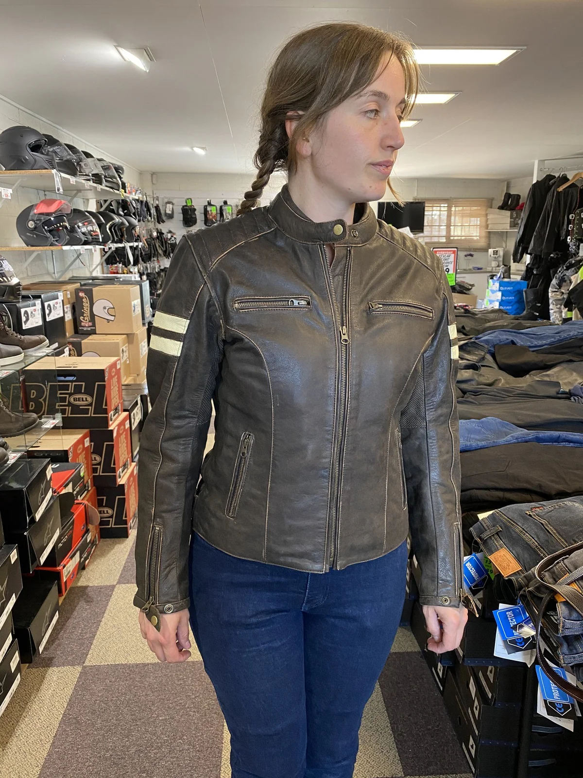Bikers Gear Australia Roadster Lady Leather Jacket Brown - Image 9