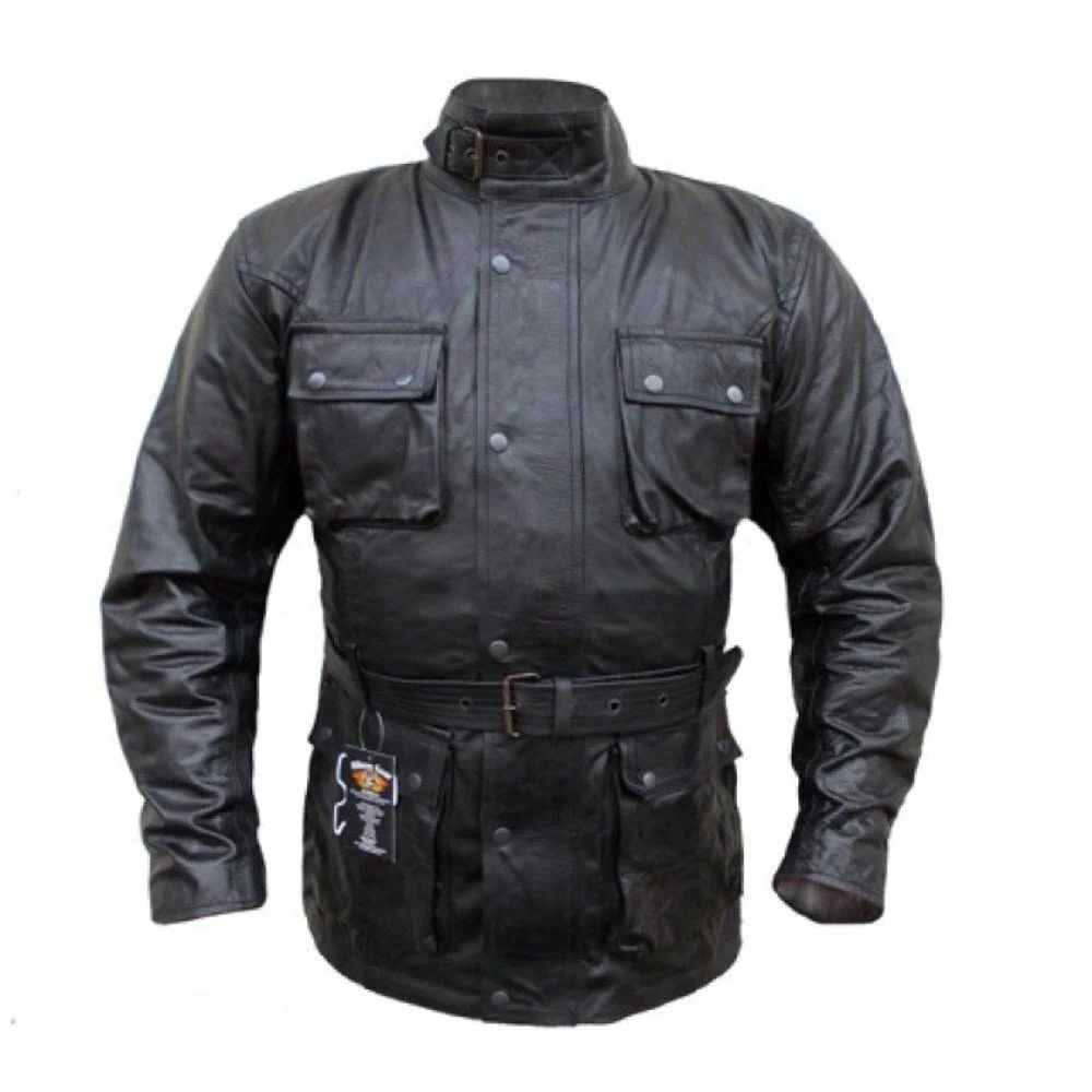 Bikers Gear Australia Trail Master Waxed Motorcycle Leather Jacket Black - Image 6