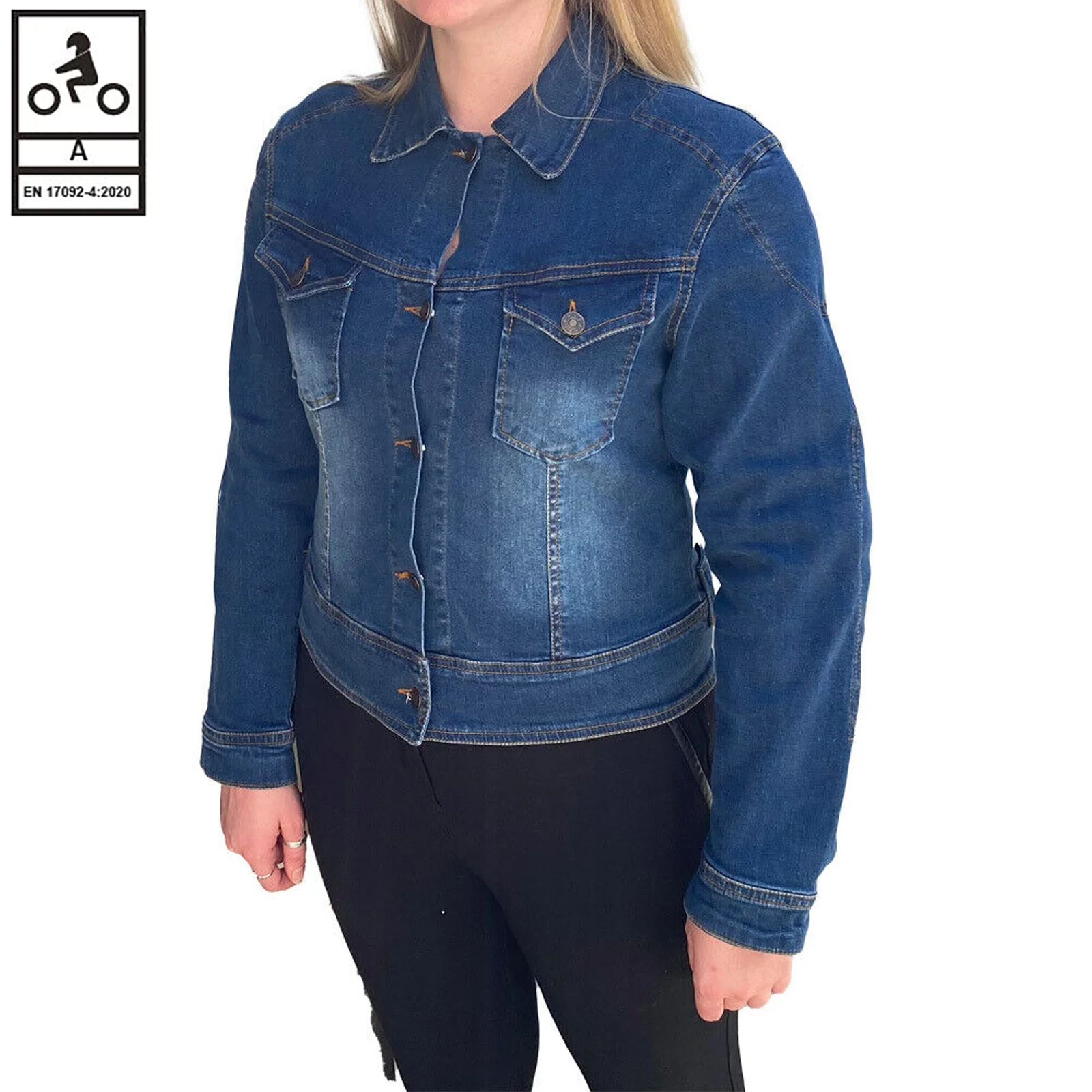 BGA Vixen Women's Protective Denim Jacket Blue Kevlar Lined