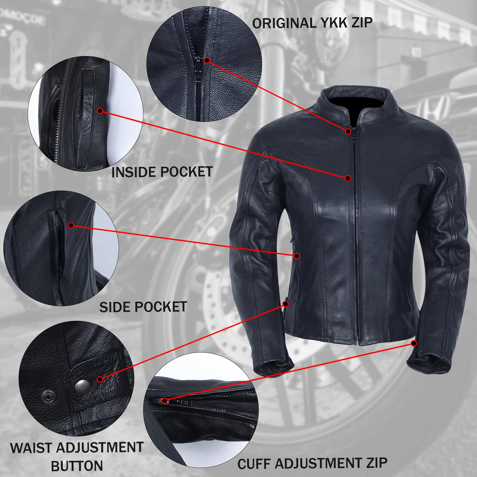 Bikers Gear Australia Zena Women Motorcycle Soft Fit Leather Jacket - Image 3