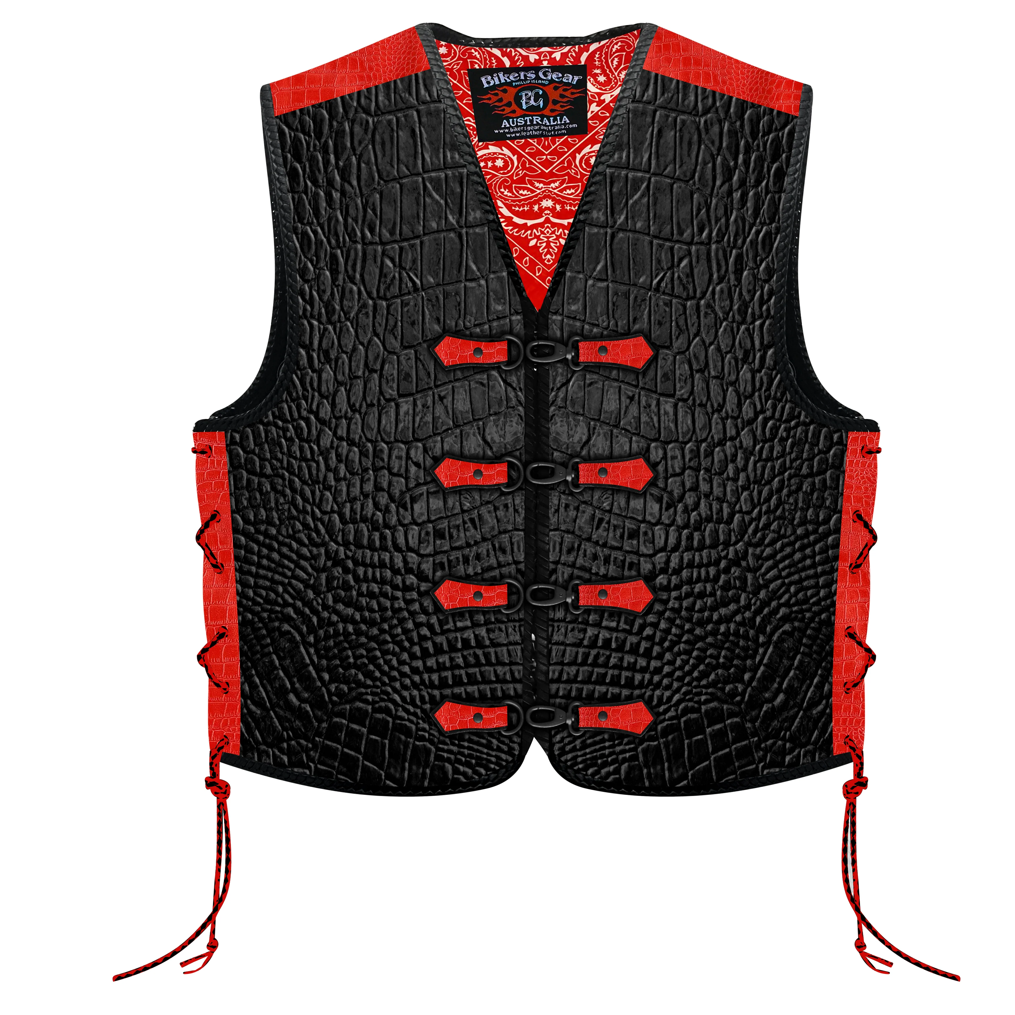 Bikers Gear Australia 3mm HD Crocodile Printed Pattern Leather Motorcycle Vest CLIPS - Image 13