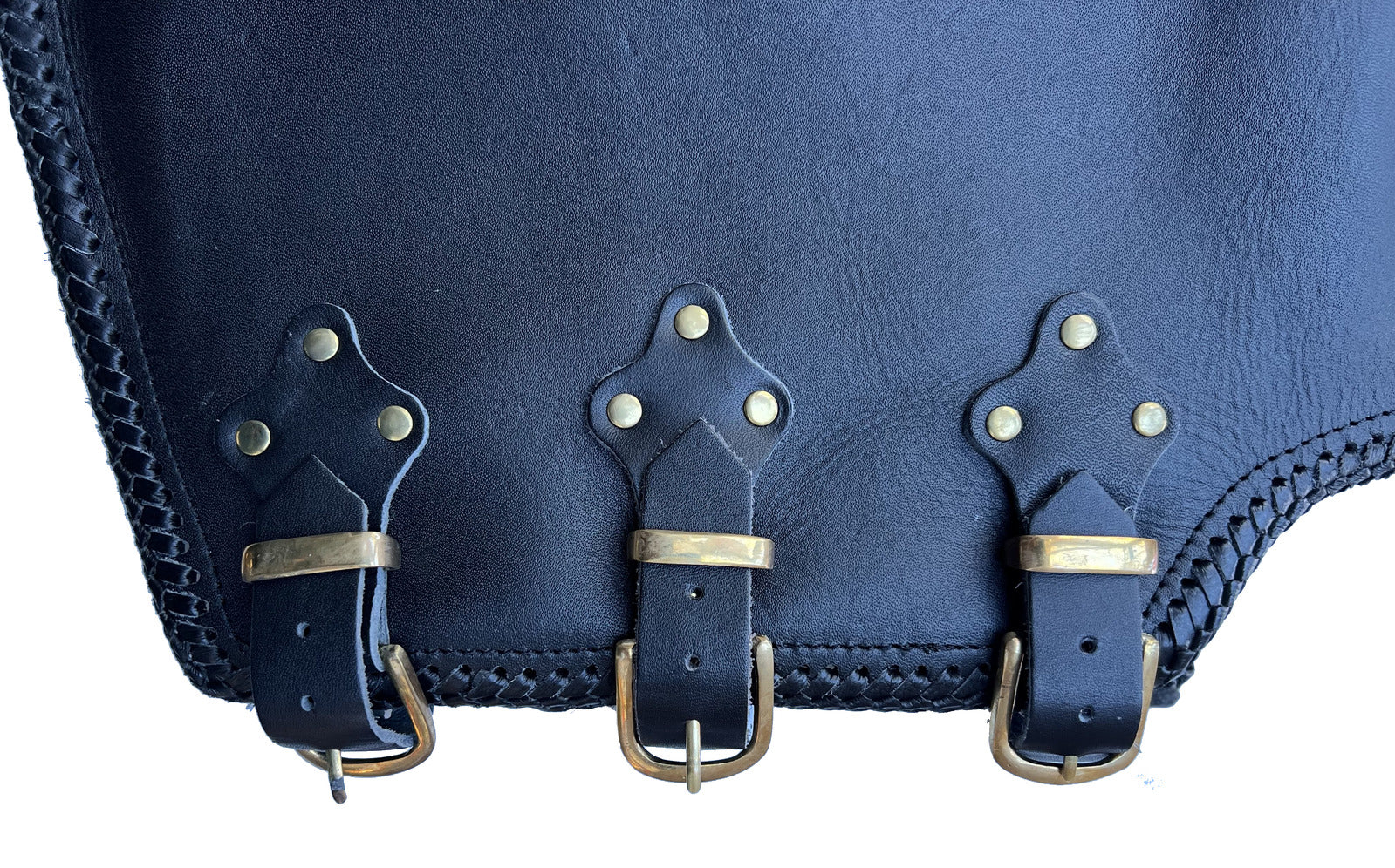 Bikers Gear Australia Atlas 3-4mm HD Leather Black Braided Club Motorcycle Vest Gold Buckles - Image 7