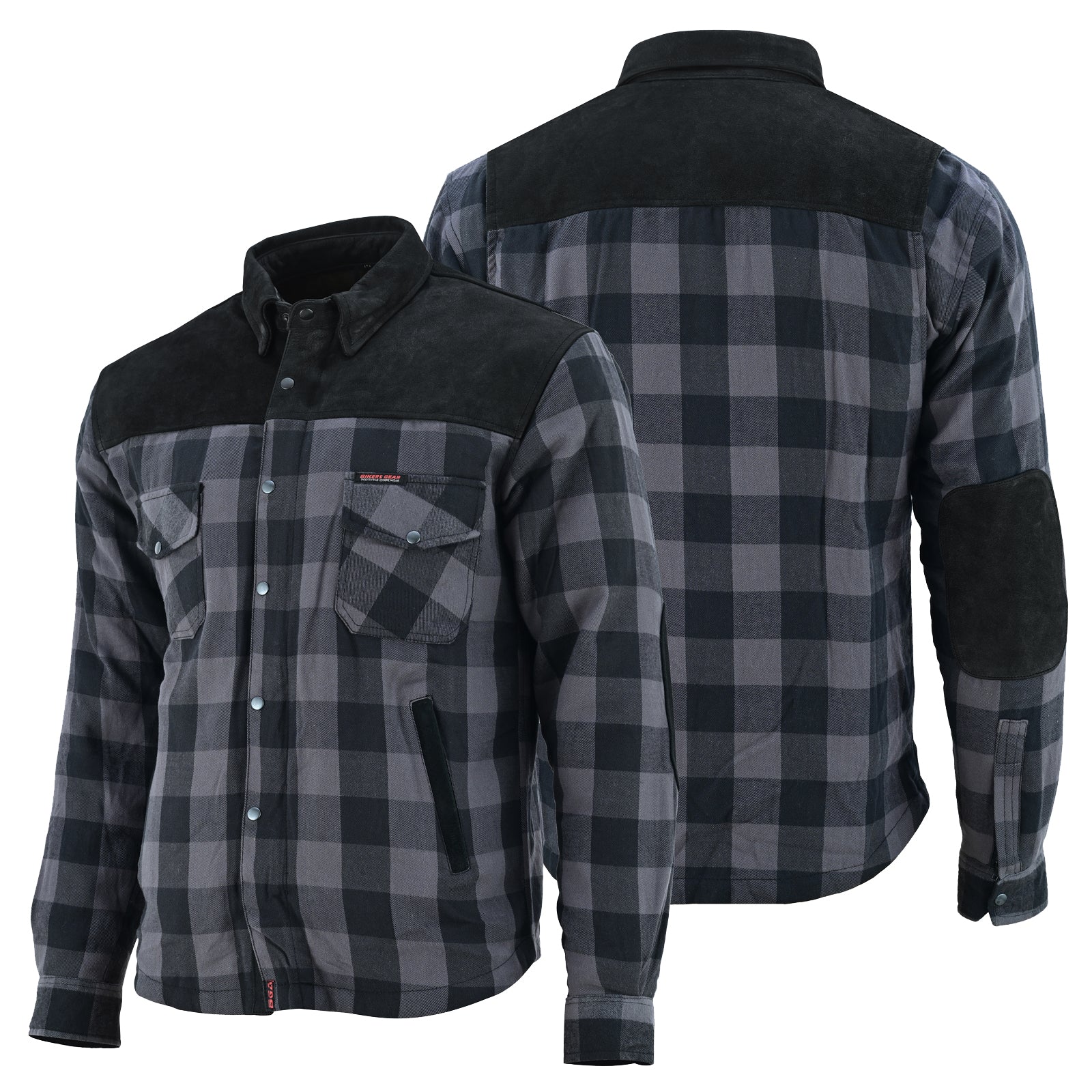 Bikers Gear Australia CE Rifster Lined with Kevlar Flannel Motorcycle Shirt Leather outside Pockets Black Grey - Image 3