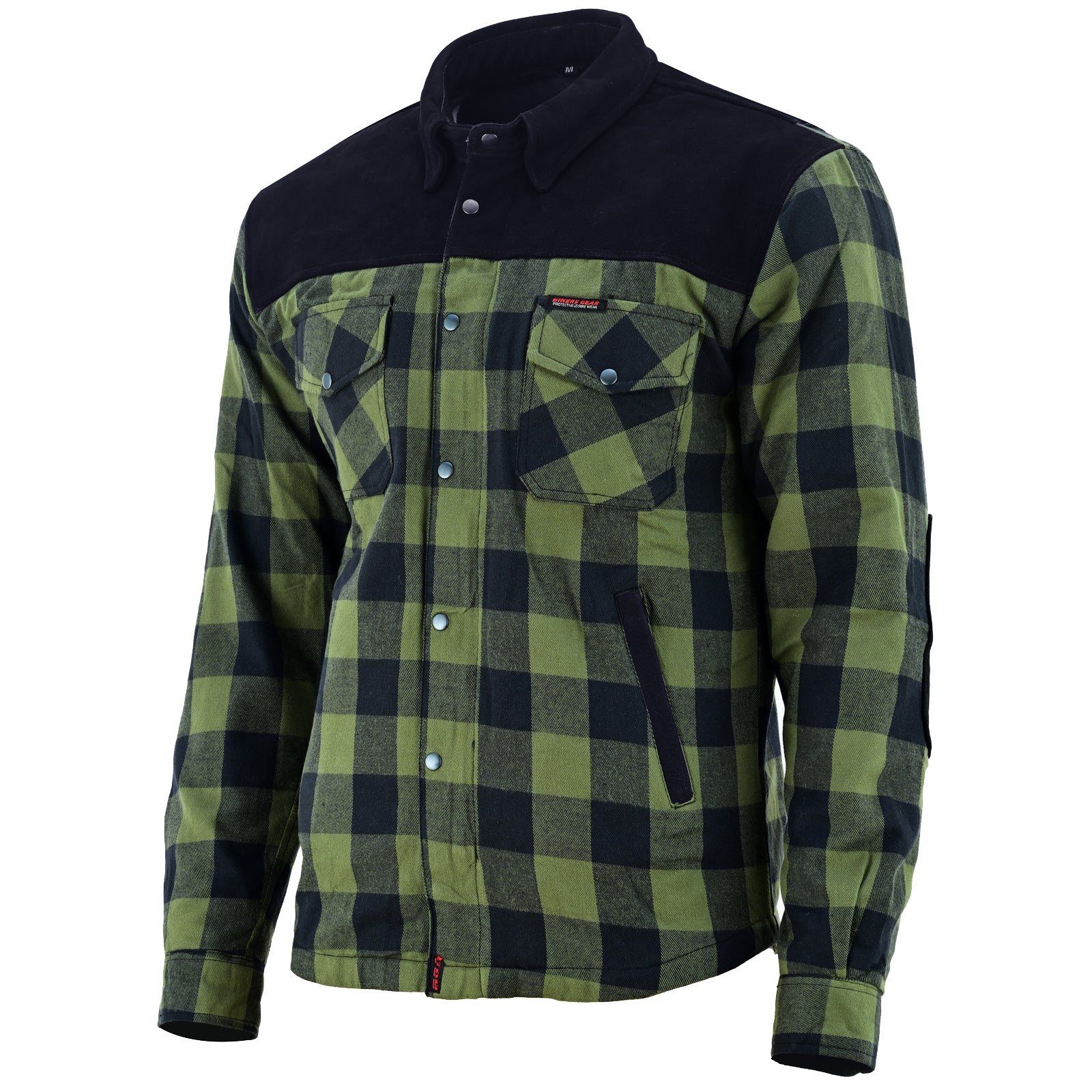 Bikers Gear Australia CE Rifster Lined with Kevlar Flannel Motorcycle Shirt Leather outside Pockets Army Green - Image 4