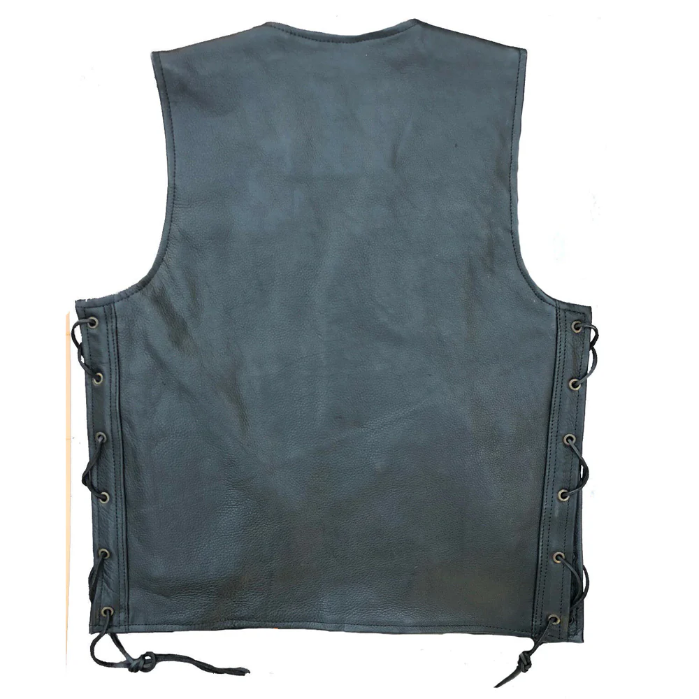 Bikers Gear Australia Copper Men's Harley Premium Soft Leather Motorcycle Vest Black - Image 3