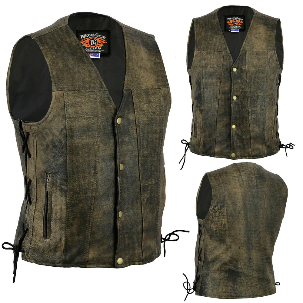 Bikers Gear Australia Copper Men's Harley Premium Soft Leather Motorcycle Vest Brown