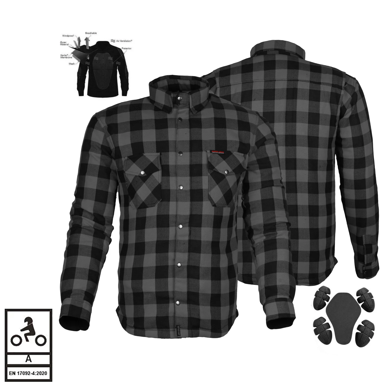 Bikers Gear Australia Exo Protective Lined with Kevlar Motorcycle Shirts Black / Grey
