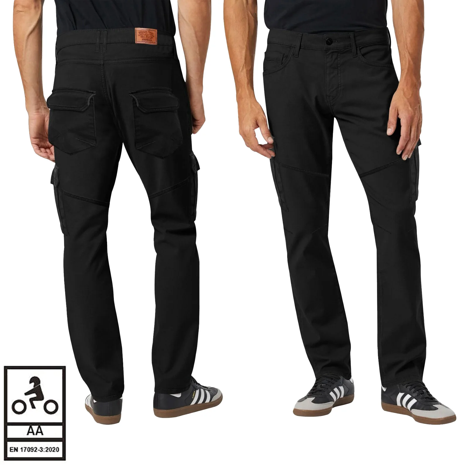 Bikers Gear Australia HD Stretch Cargo Kevlar Lined Motorcycle Pants Black