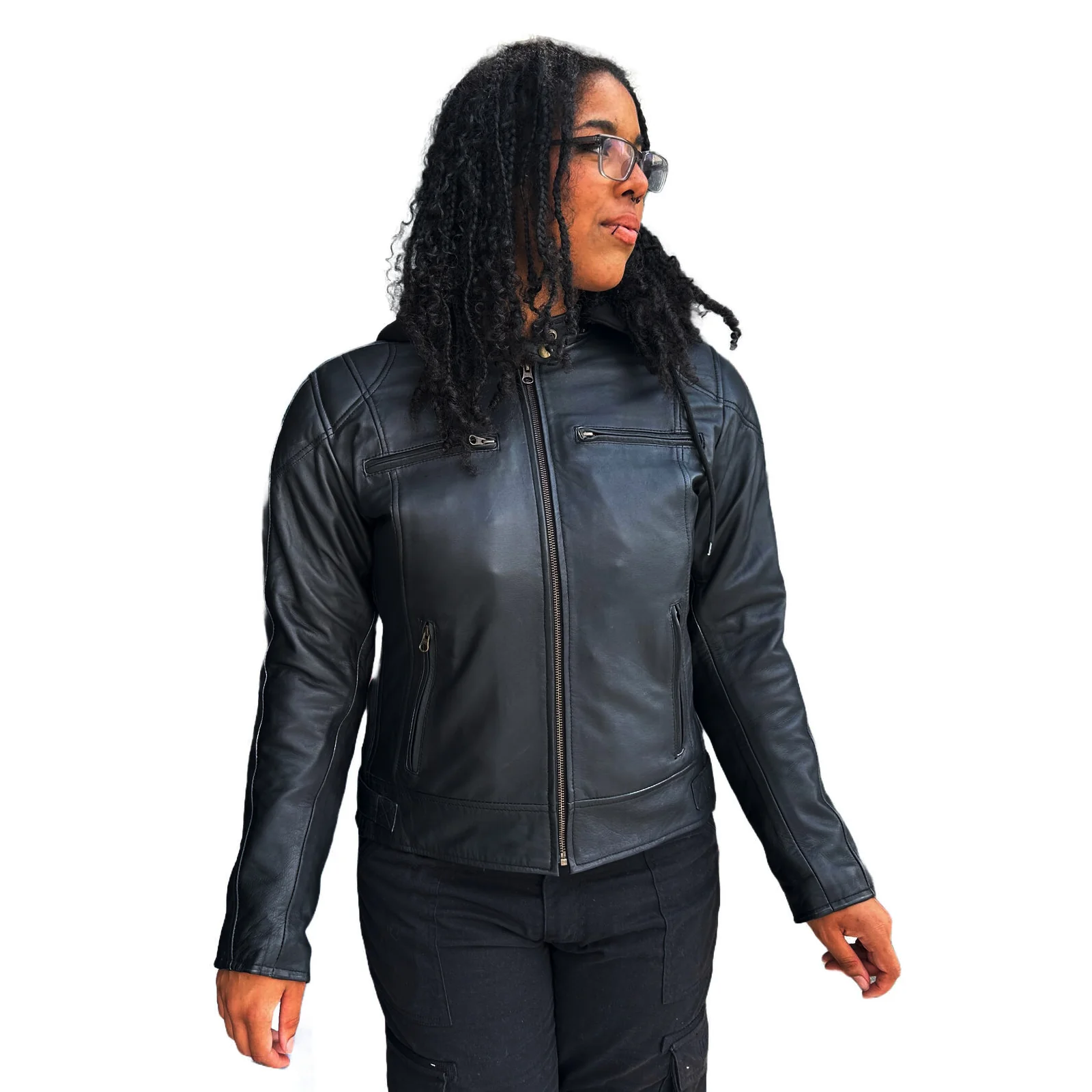 Bikers Gear Australia Ladies Duffy Ultra Soft Fit Hooded Leather Motorcycle Jacket - Image 3