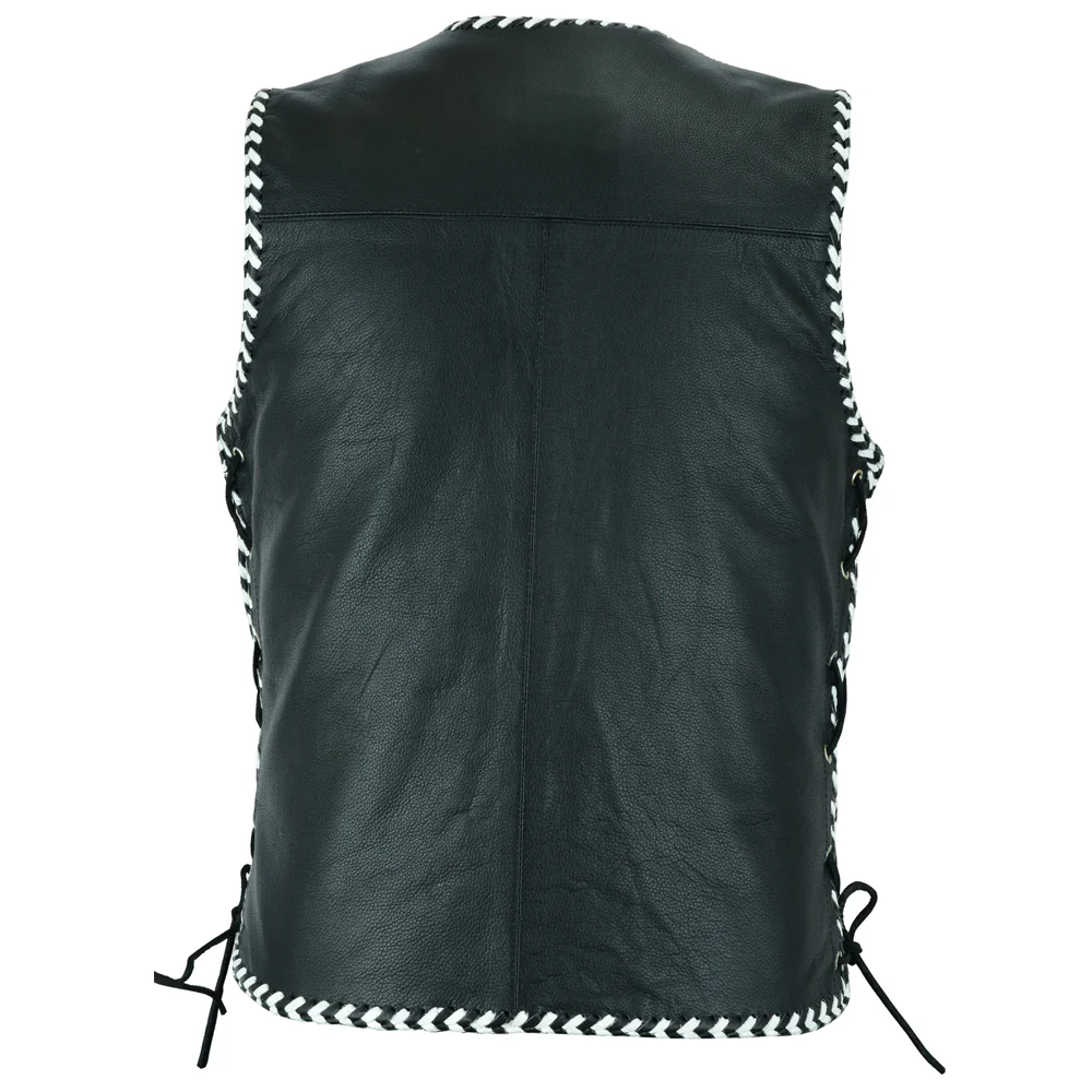 Bikers Gear Australia Men's Rider Leather Motorcycle Vest White/Black Braided - Image 4