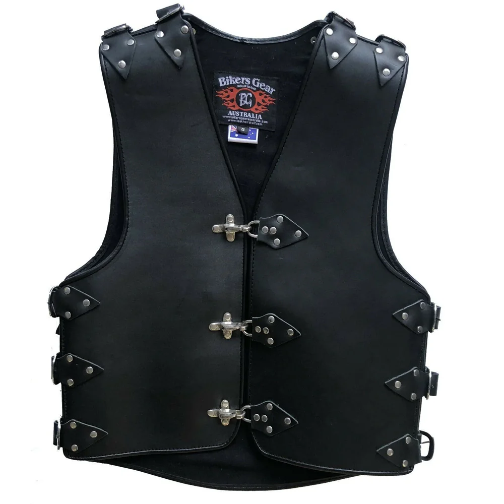Bikers Gear Australia Panther 3mm HD Plain Leather Motorcycle Vest - Image 4