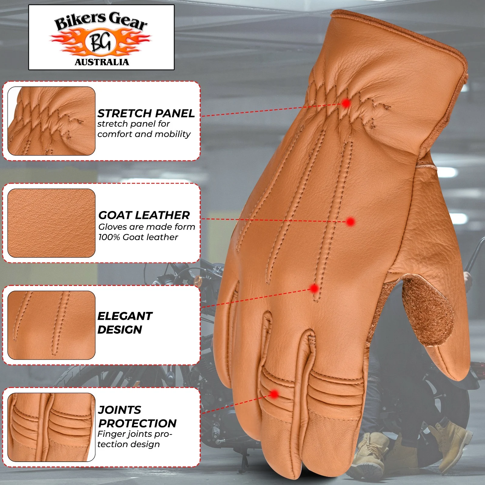 Bikers Gear Australia Rigger 2.0 Motorcycle leather Gloves brown - Image 3