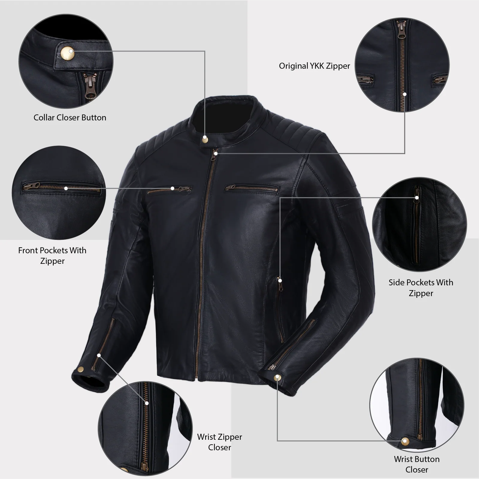 Bikers Gear Australia Roadster Classic Leather Motorbike Jacket Black - Image 5