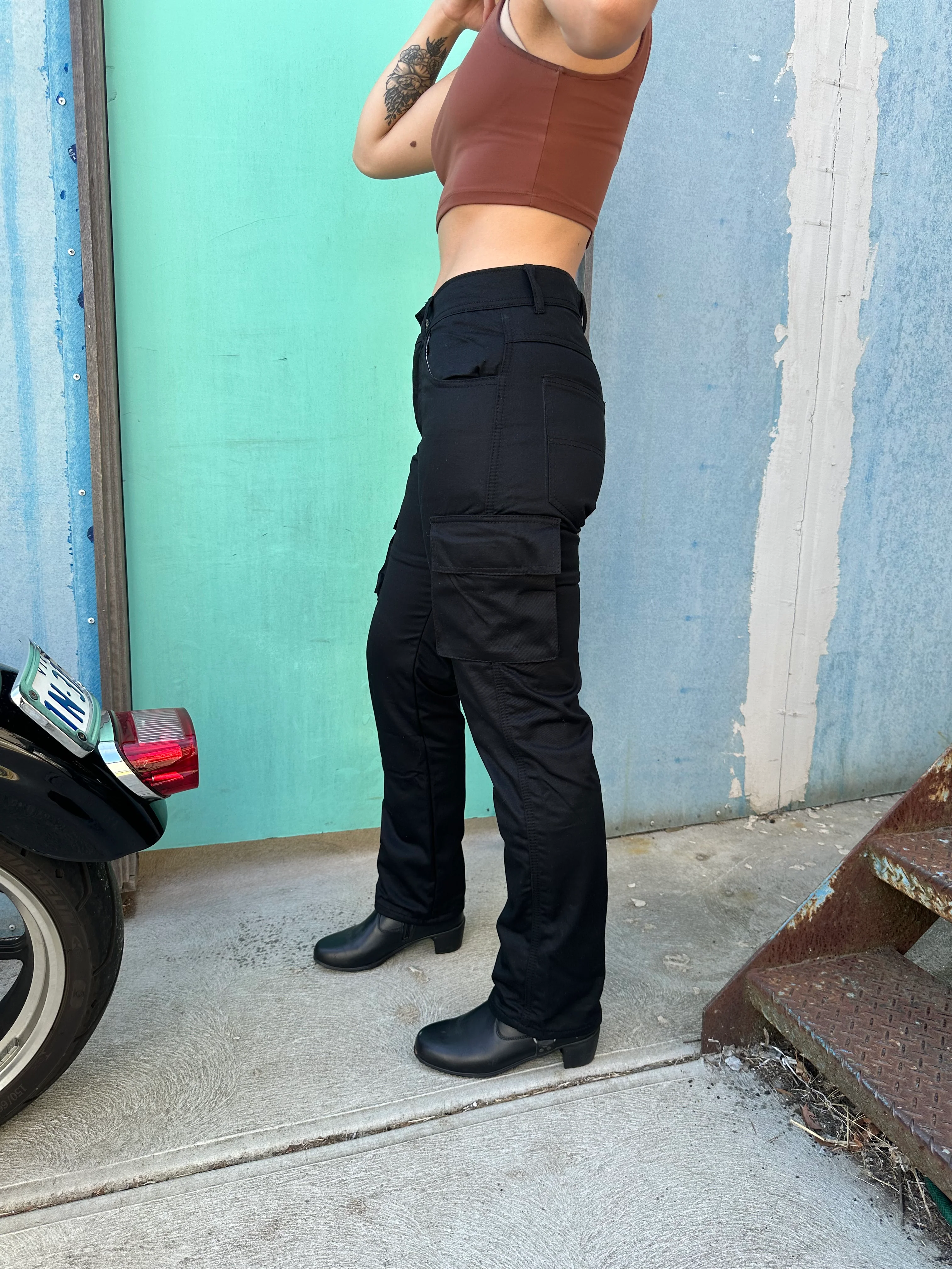 Bikers Gear Australia Women Motorcycle Cargo Pants Lined With Kevlar Black - Image 6