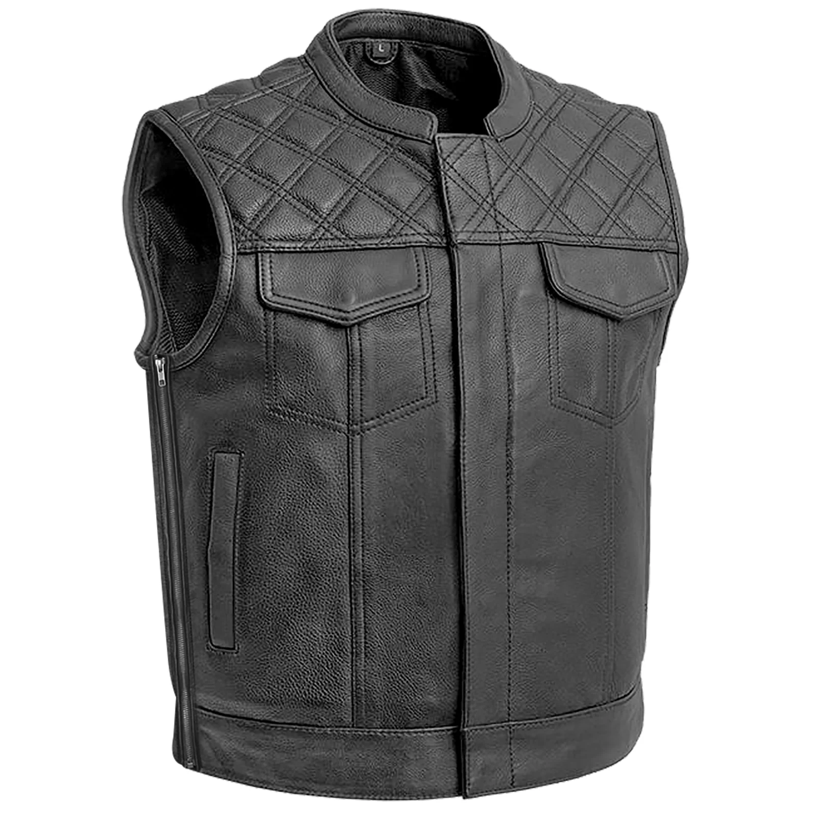 Bikers Gear Australia Sons of Anarchy Cross Hatch Leather Motorcycle Vest Black