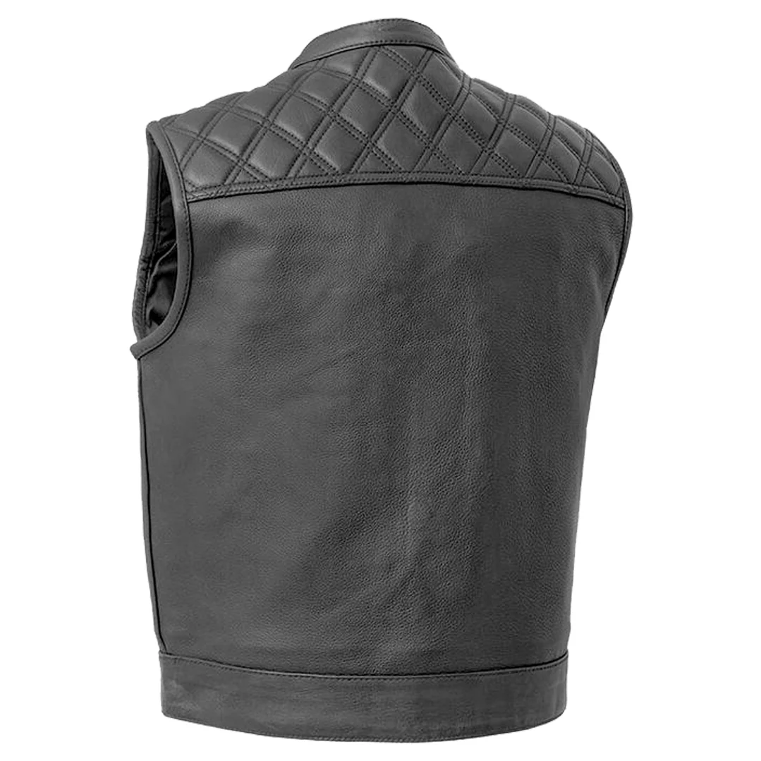Bikers Gear Australia Sons of Anarchy Cross Hatch Leather Motorcycle Vest Black - Image 2