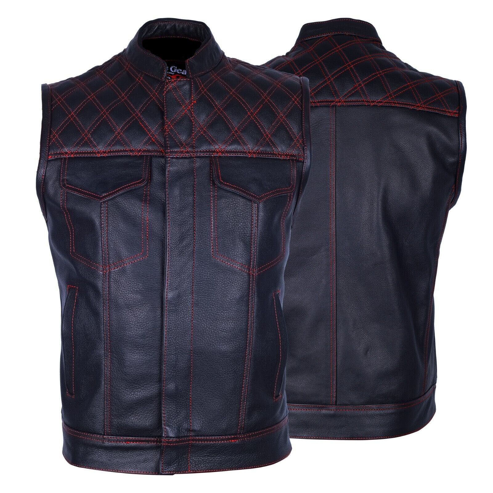 Bikers Gear Australia Sons of Anarchy Cross Hatch Leather Motorcycle Vest Red