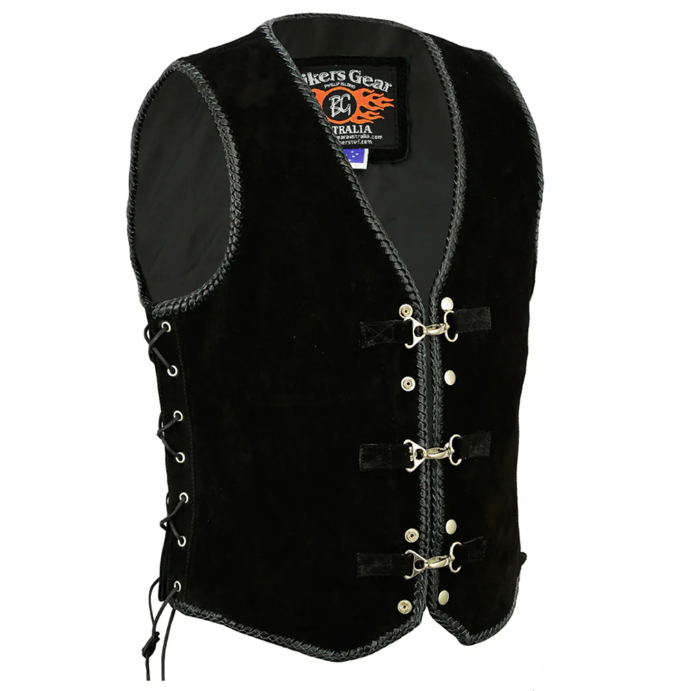 Bikers Gear Australia Aero Motorcycle Suede Leather Vest Black Braide - Image 3