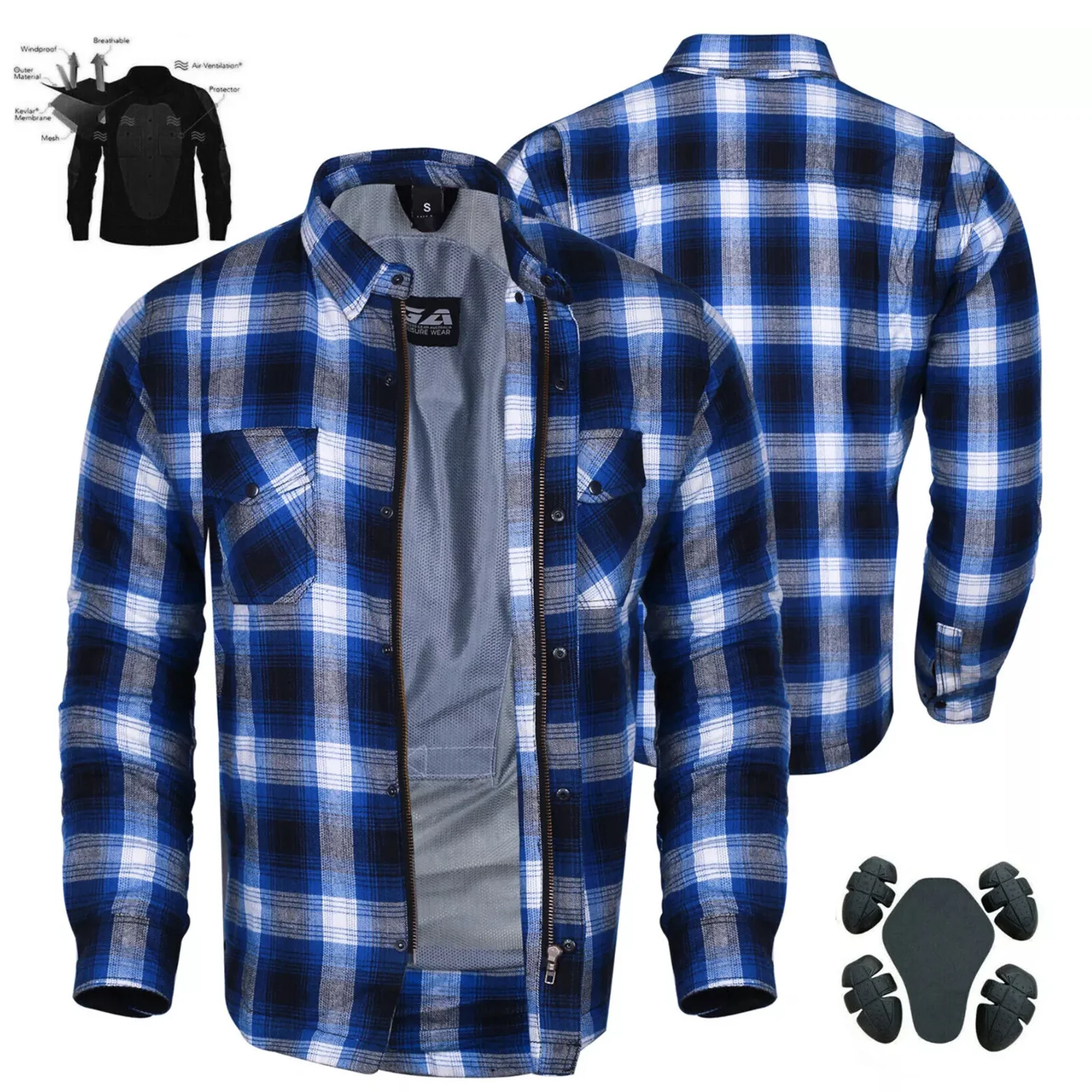 Bikers Gear Australia Timber HD Motorcycle Lined With Kevlar Shirt Blue / White - Image 4