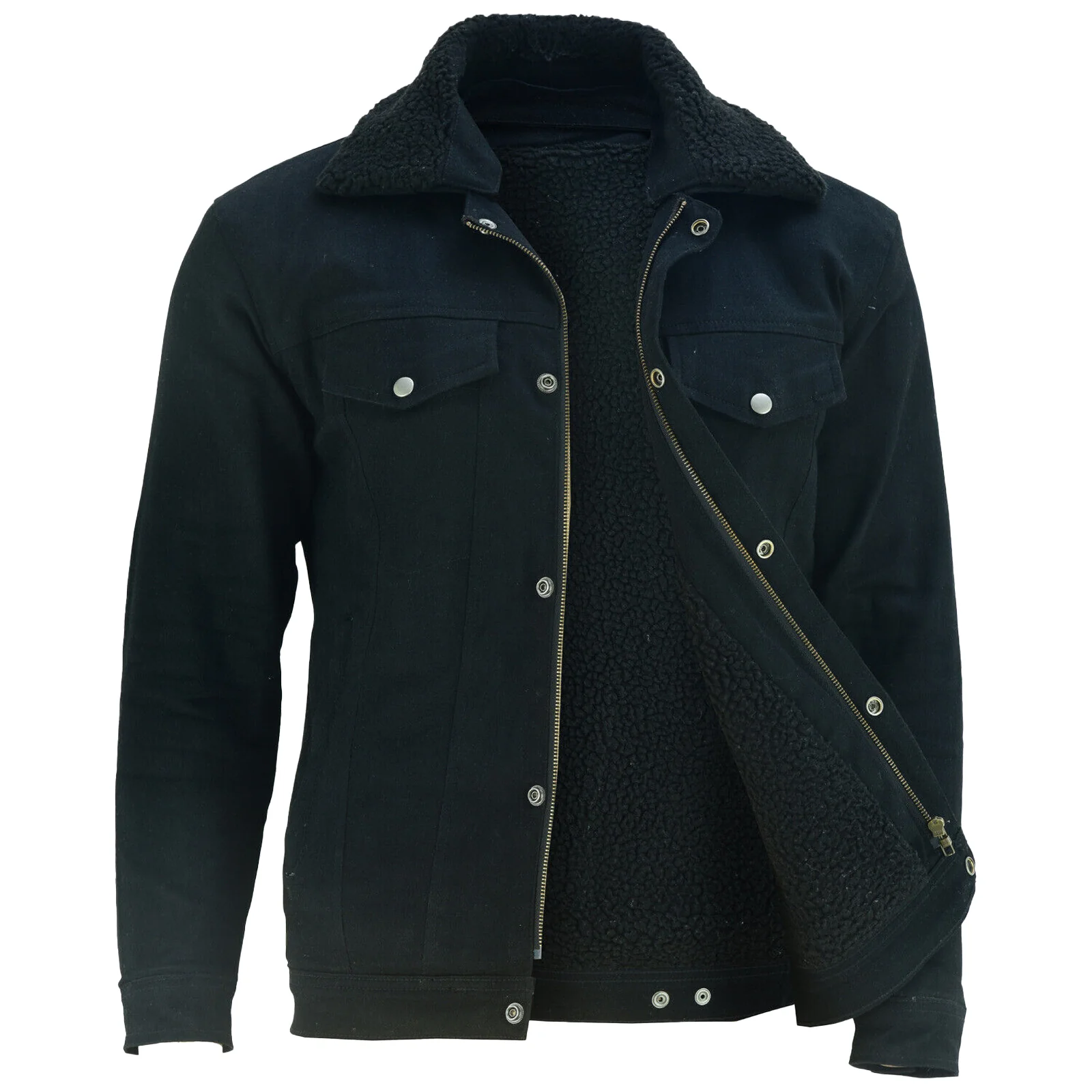 Bikers Gear Kevlar Lined Sherpa Denim Jacket Black - Image 3