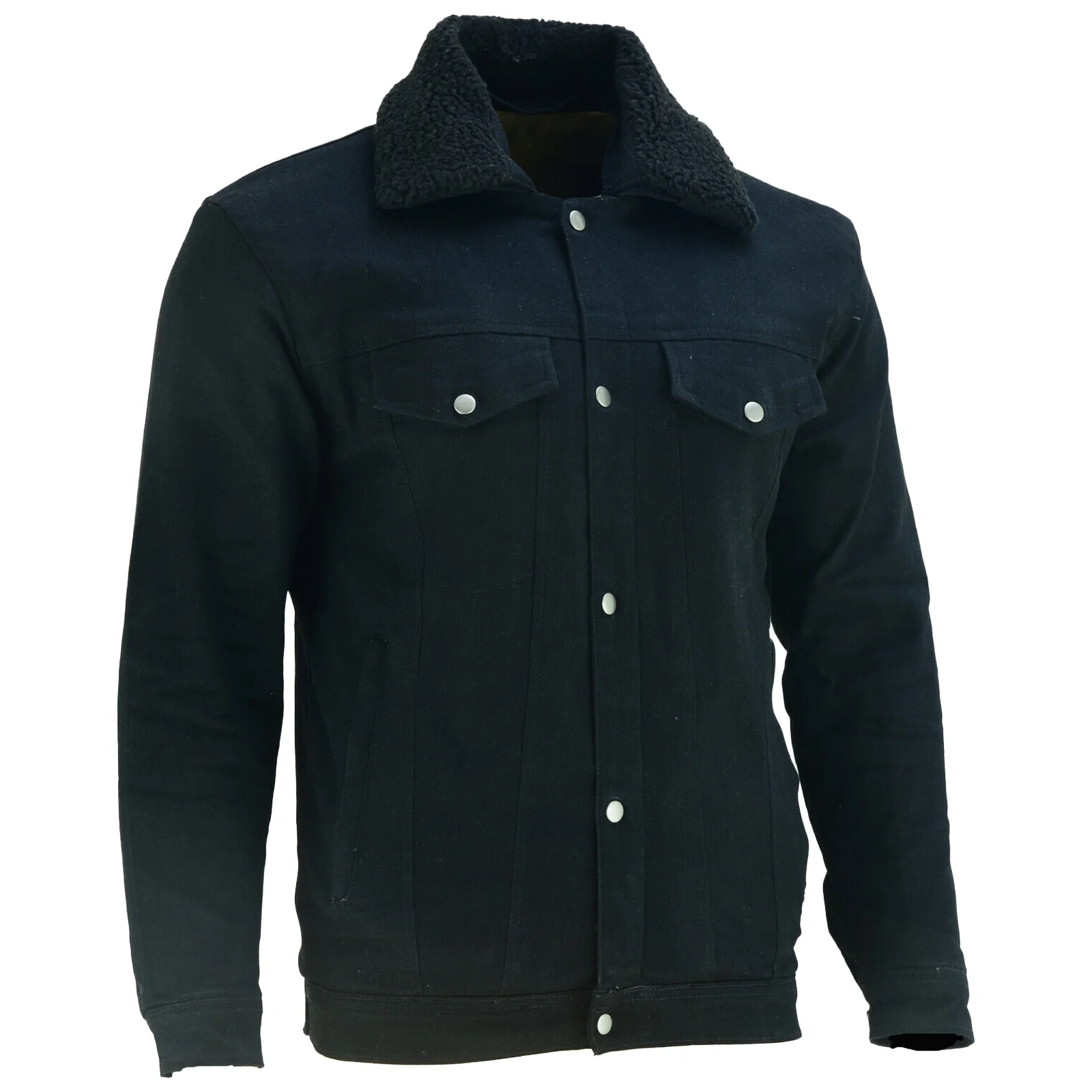 Bikers Gear Kevlar Lined Sherpa Denim Jacket Black - Image 4