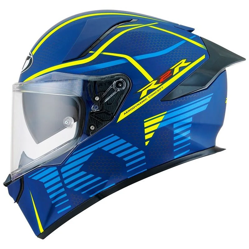 KYT Motorcycle R2R Concept Helmet Matt Blue Yellow - Image 4