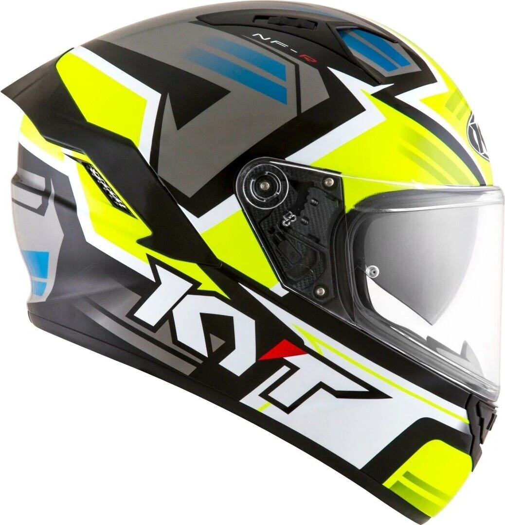 KYT NFR Sports Motorcycle Helmet with Inner Sun Visor Pinlock Yellow Grey - Image 3