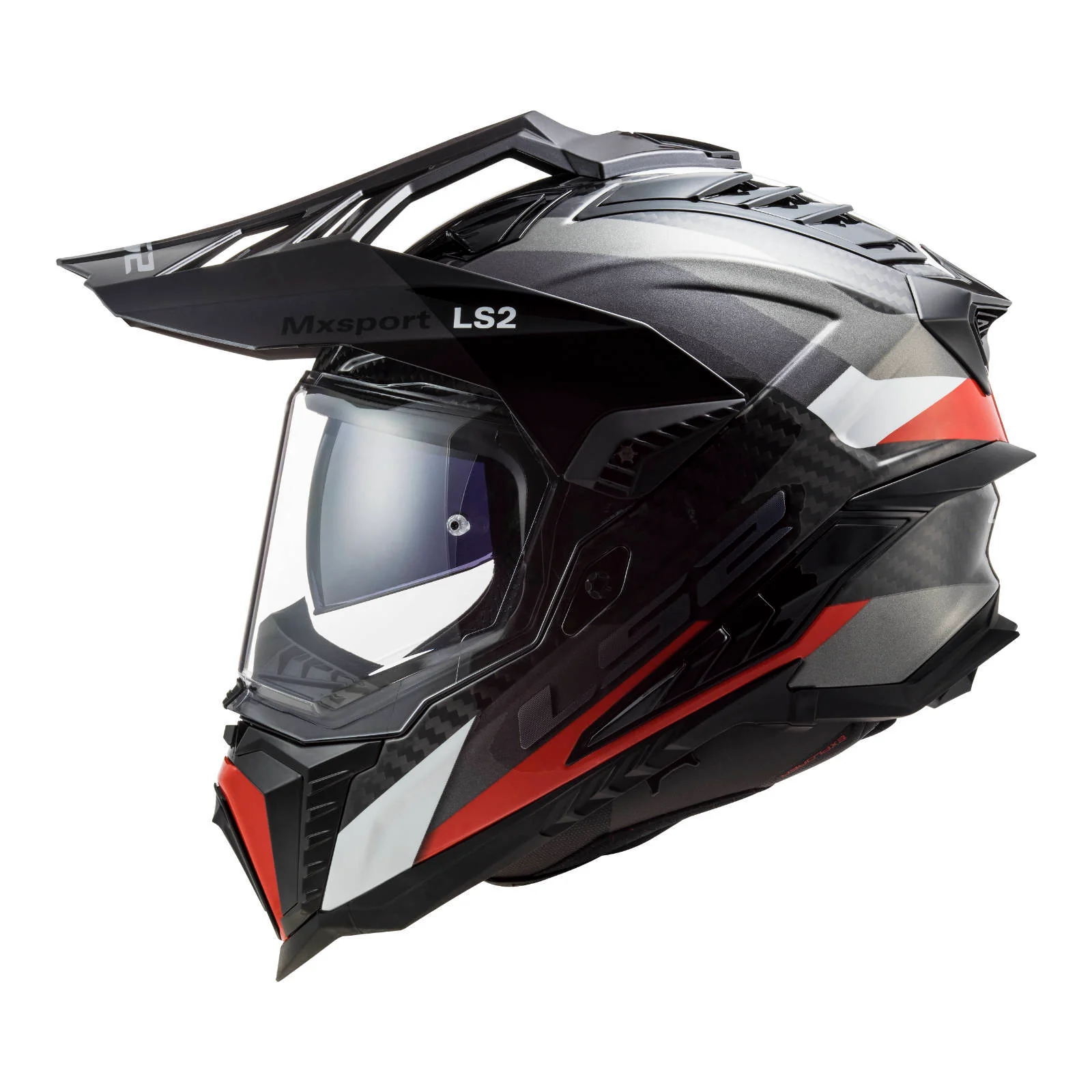 LS2 MX701 Explorer Carbon Frontier Helmet Titanium / Red - Image 4