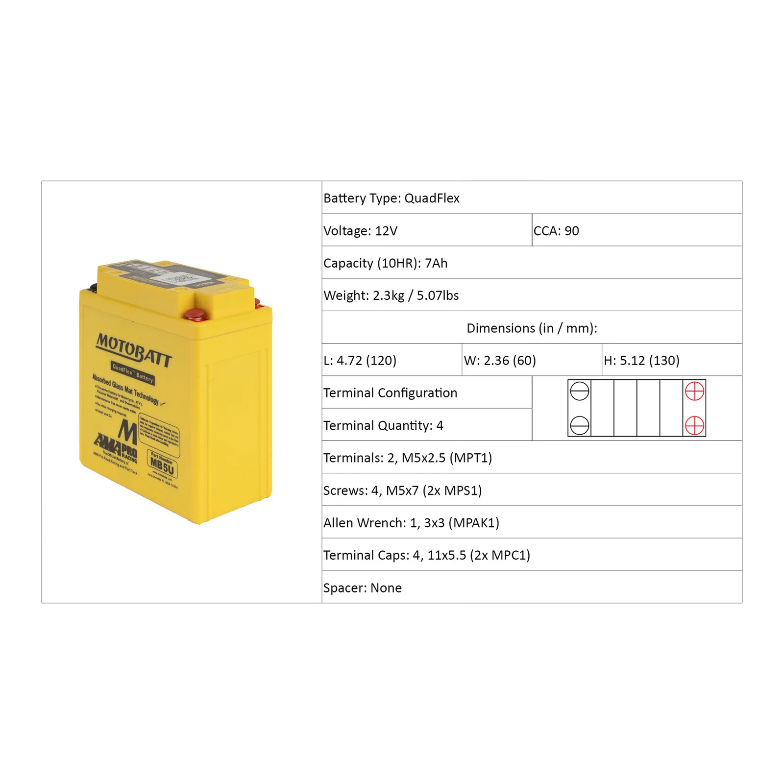 Motobatt Battery Quadflex AGM - MB5U - Image 4
