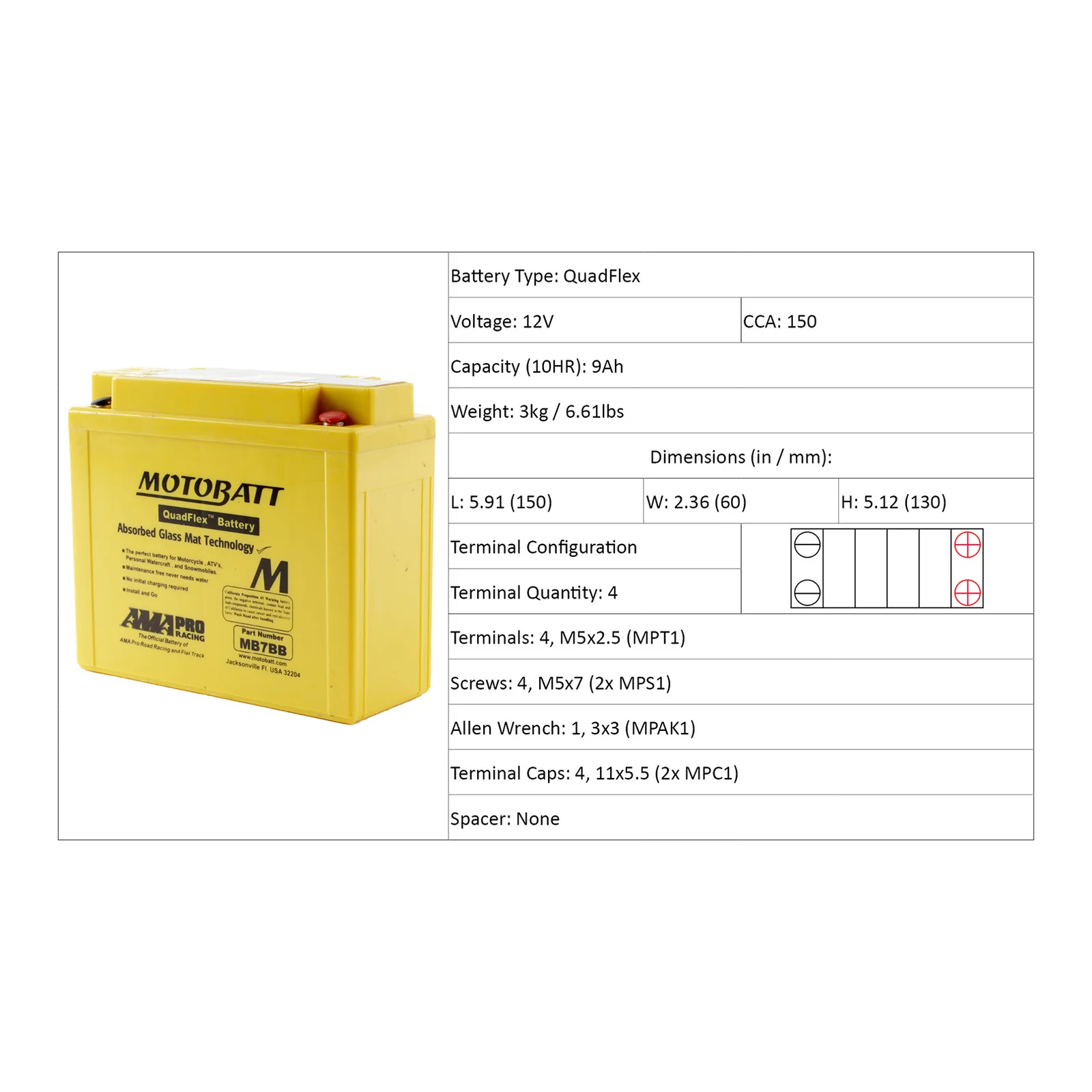 Motobatt Battery Quadflex AGM - MB7BB - Image 4