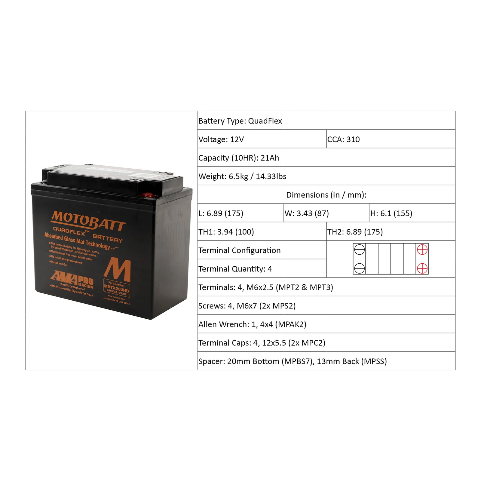 Motobatt Battery Quadflex AGM - MBTX20UHD - Image 4