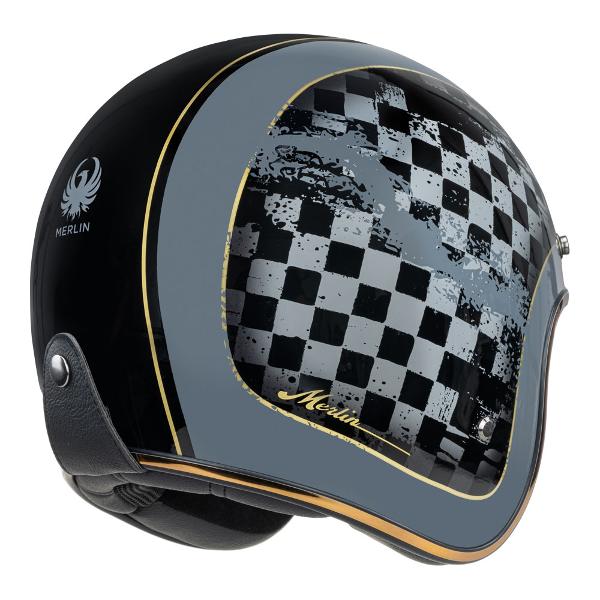 MERLIN Motorcycle Open Face Helmet Blackbird Racer Black - Image 5