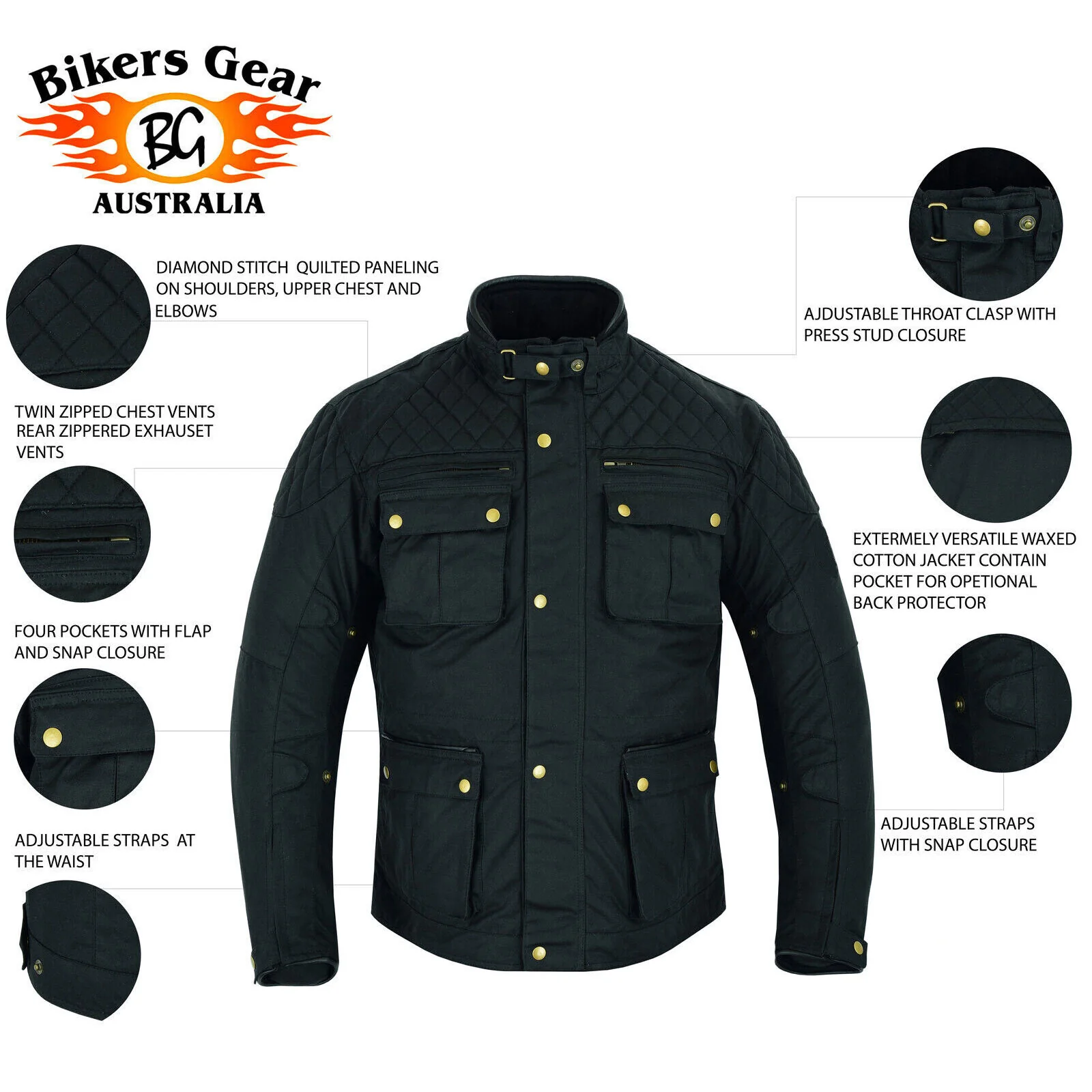 British Millerain Wax Cotton Motorbike Jacket Classic Retro Black - Image 5