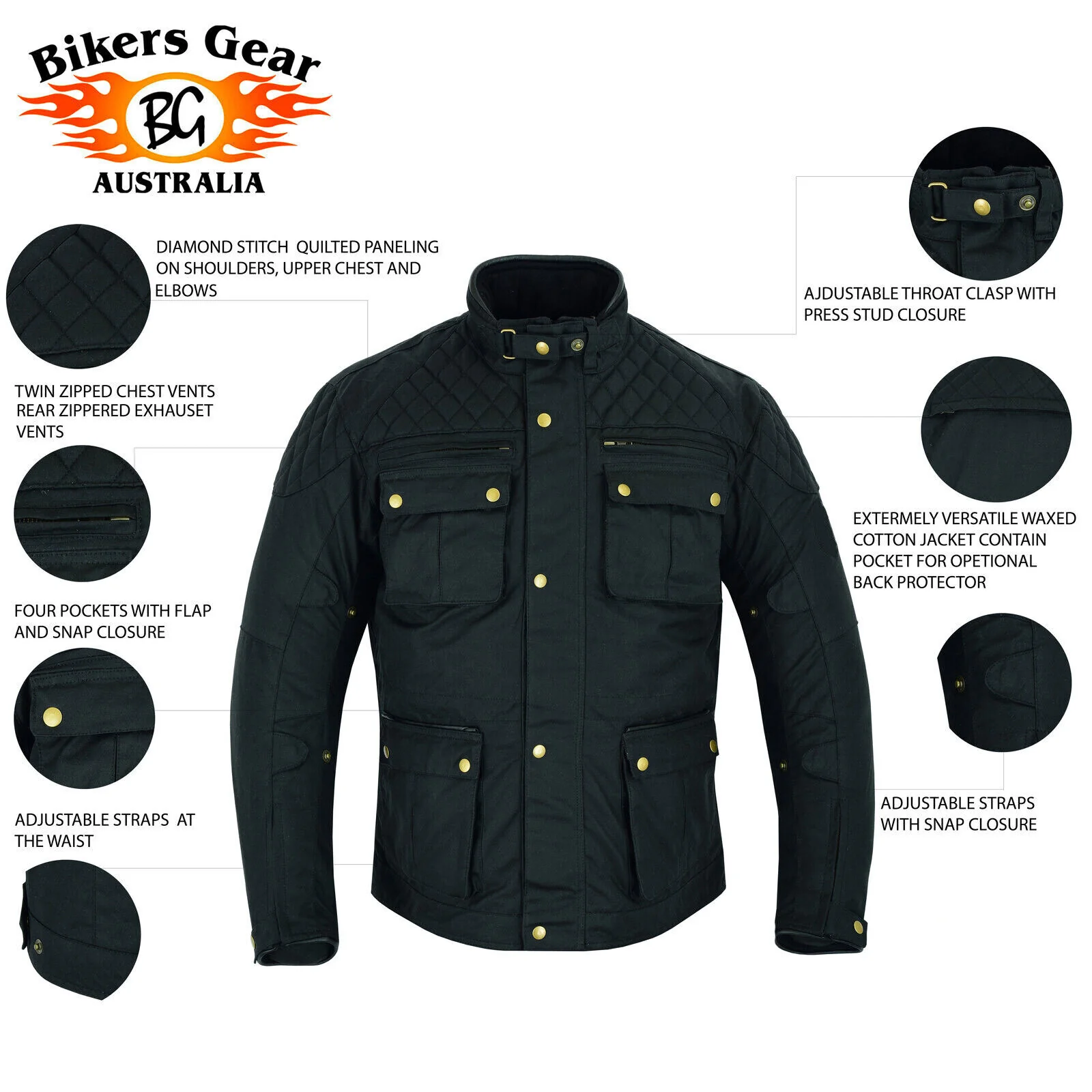 British Millerain Wax Cotton Motorbike Jacket  Olive - Image 5