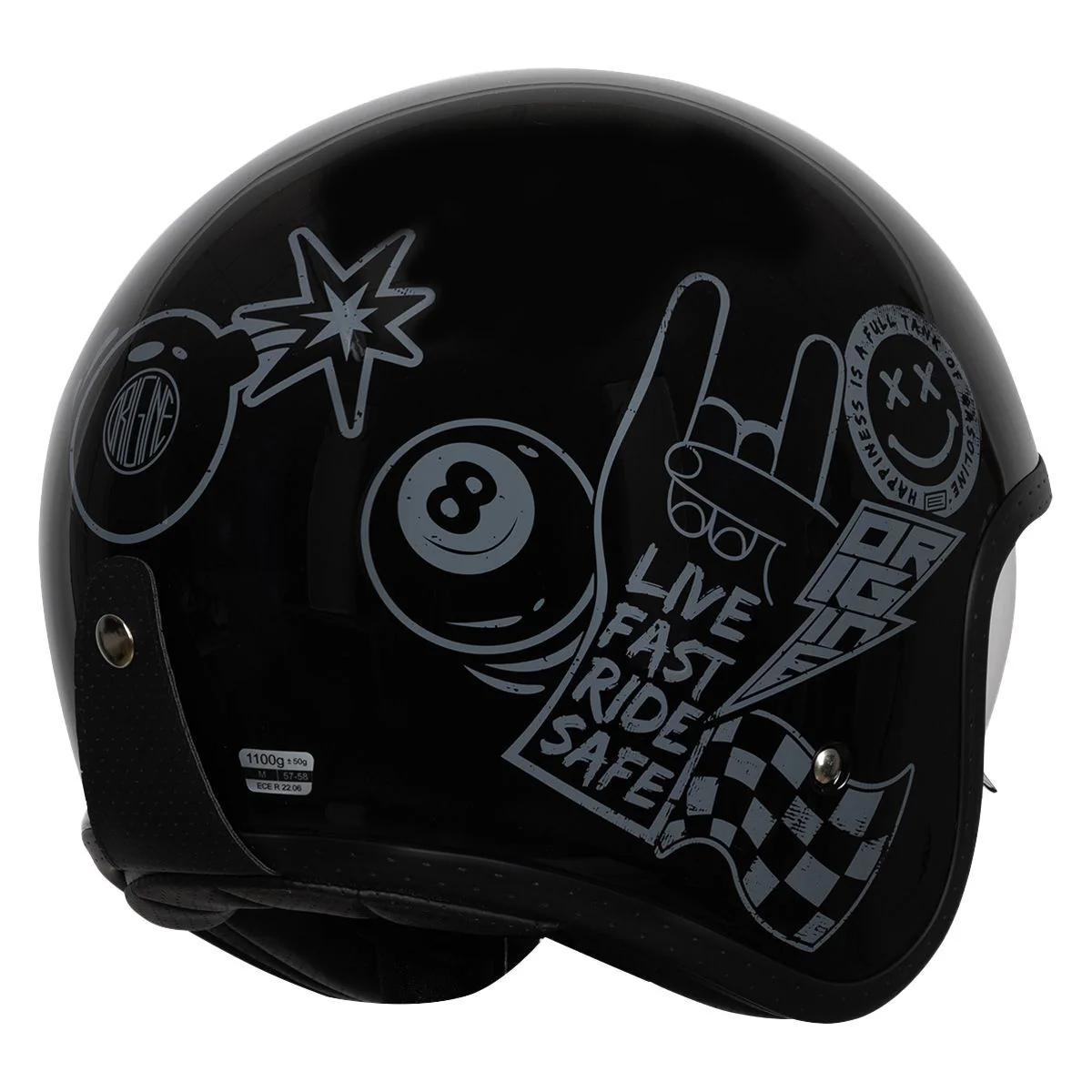 Origine Motorcycle Spirit Sticky Open Face Internal Visor Helmet Black - Image 2