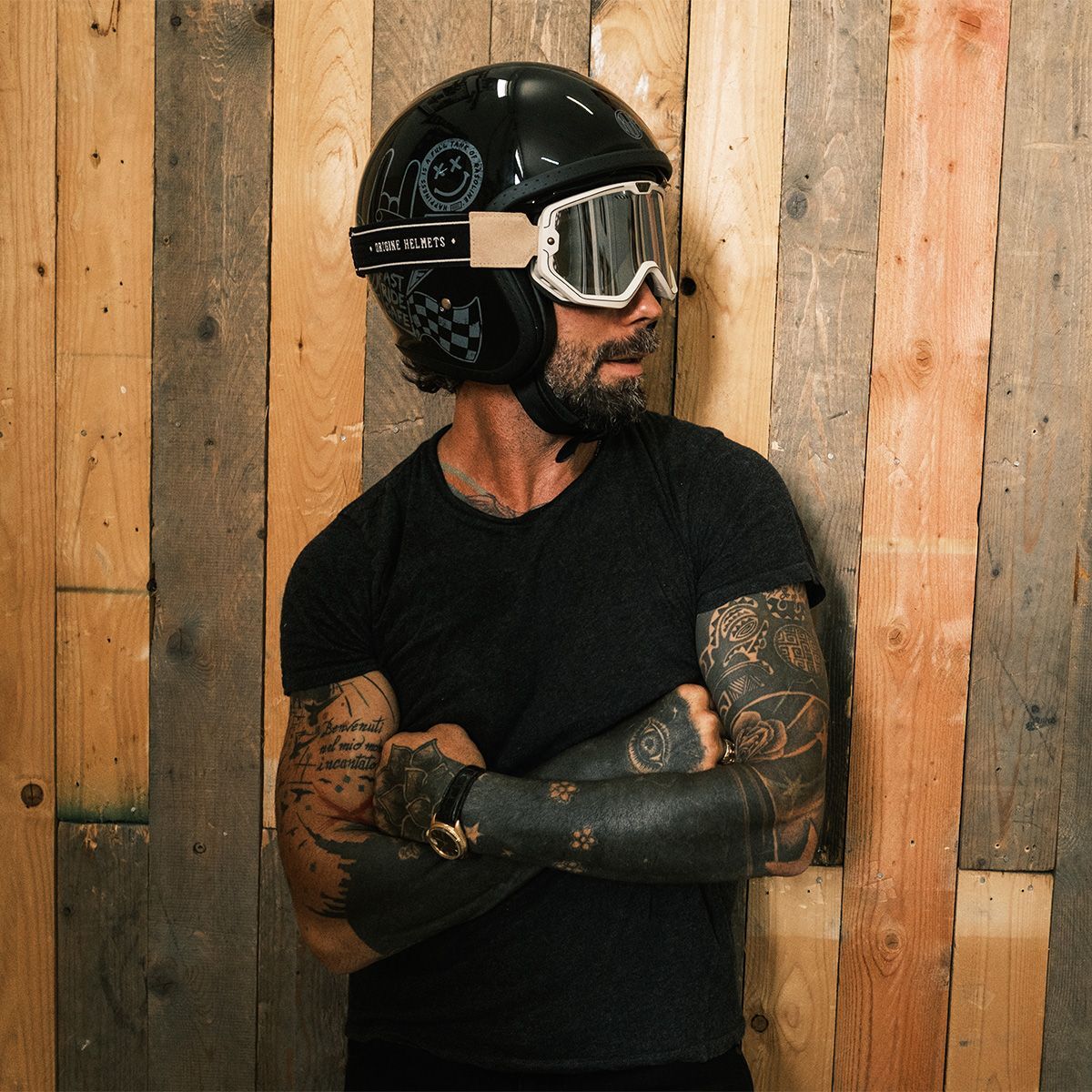 Origine Motorcycle Spirit Sticky Open Face Internal Visor Helmet Black - Image 3