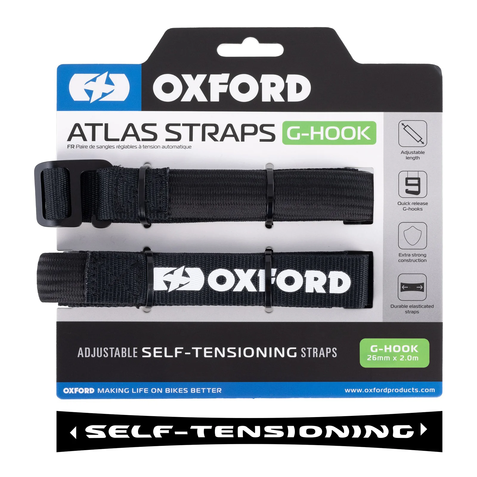 Oxford Atlas G-Hook 26mm X 2.0m Black (Pair) - Image 2