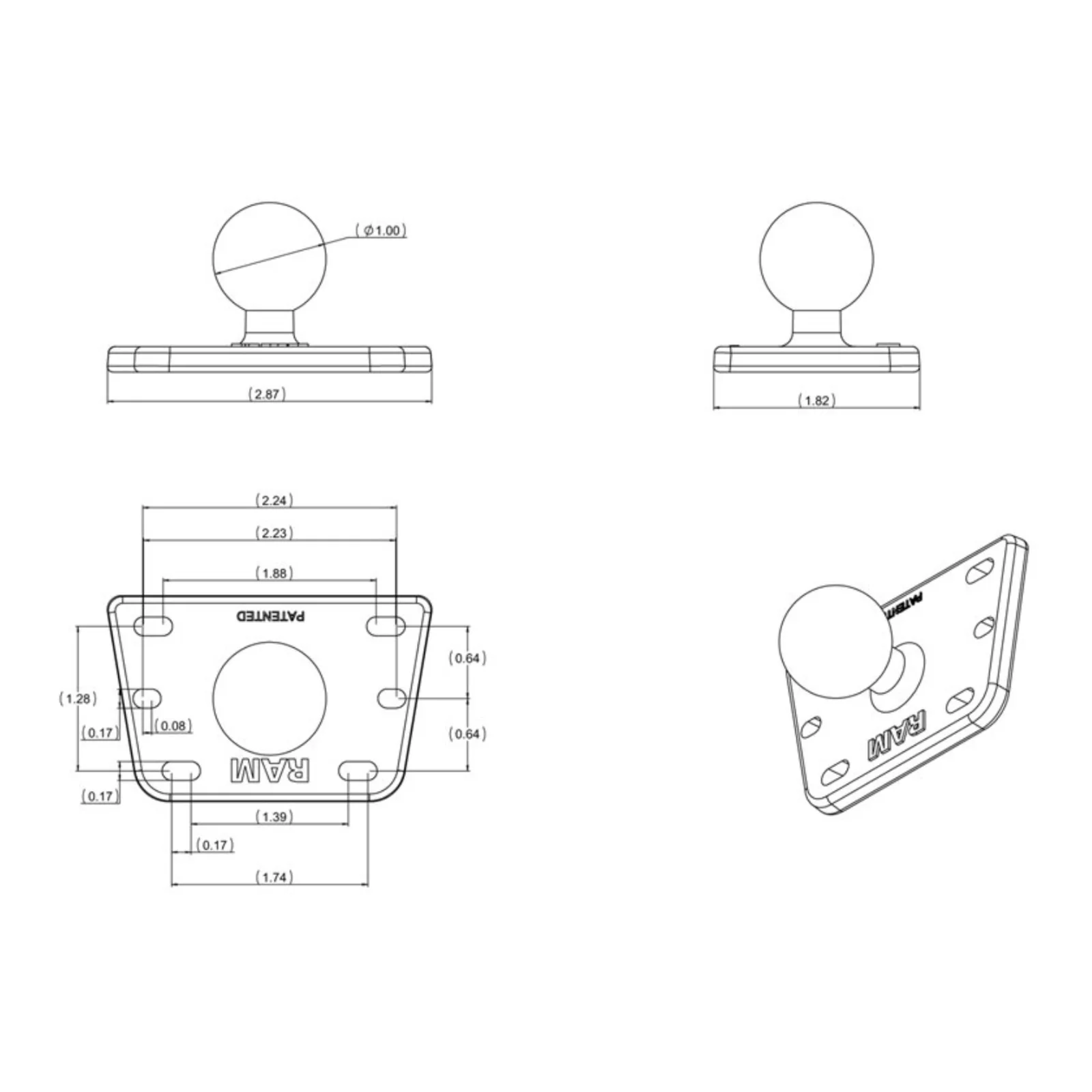 RAM Centered Reservoir Cover Ball Base - Image 2