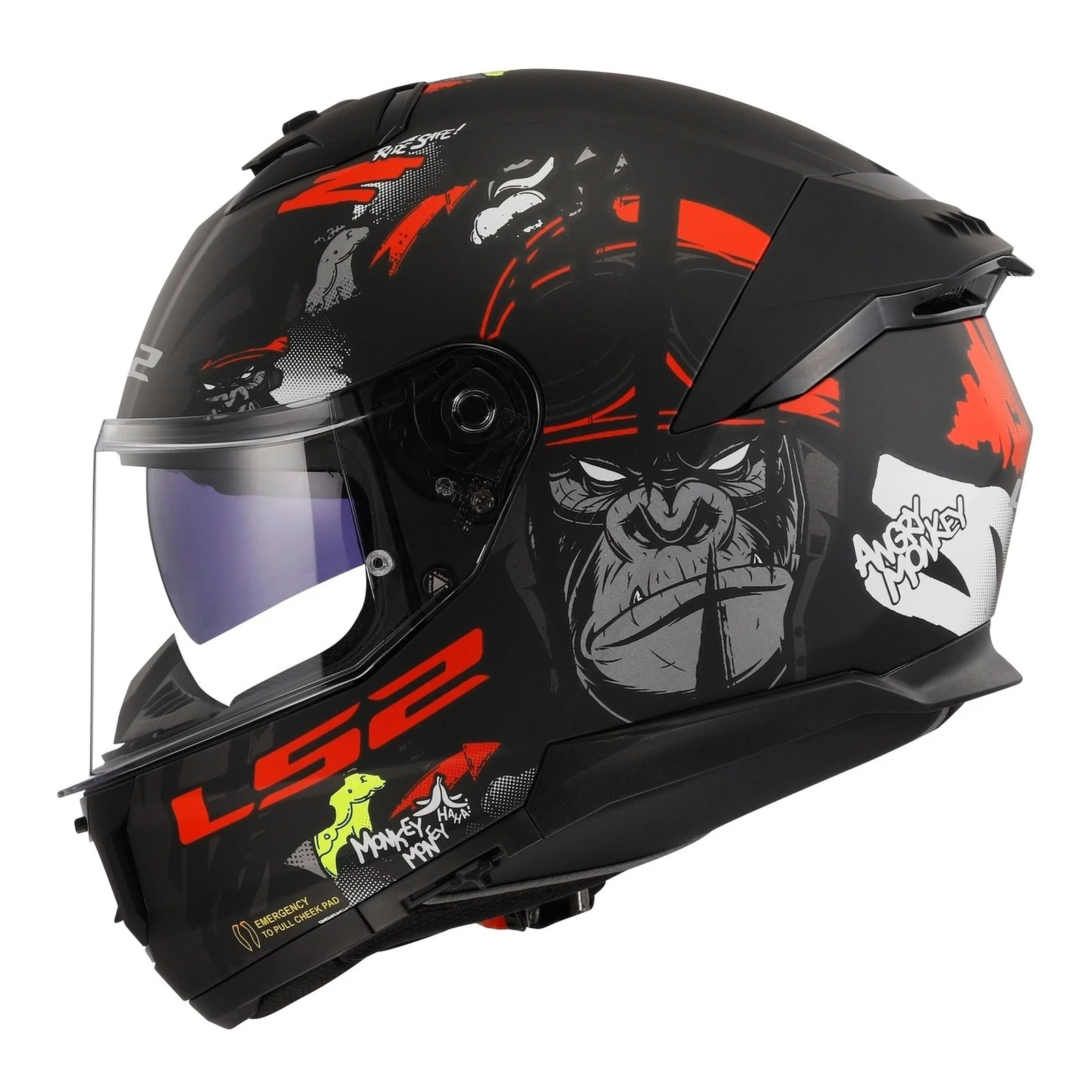 LS2 FF808 Stream II Angry Monkey Helmet - Matte Black / Red 06 - Image 7