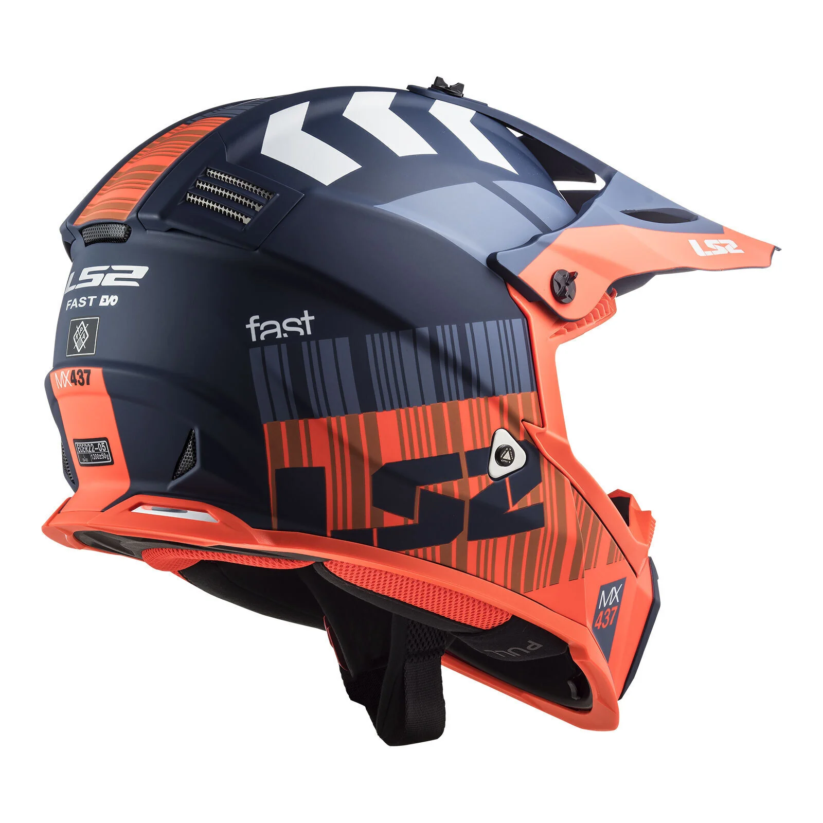 LS2 MX437 Fast Evo XCode Helmet - Matte Blue / Orange - Image 2