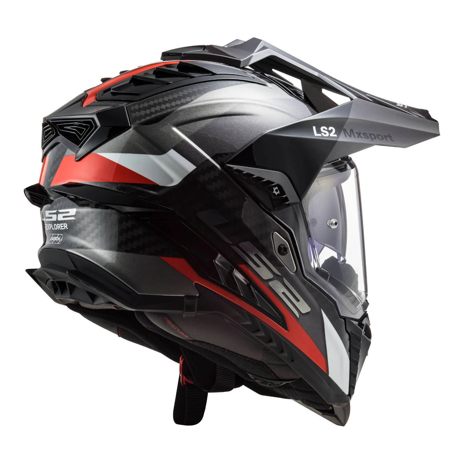 LS2 MX701 Explorer Carbon Frontier Helmet - Titanium / Red - Image 3