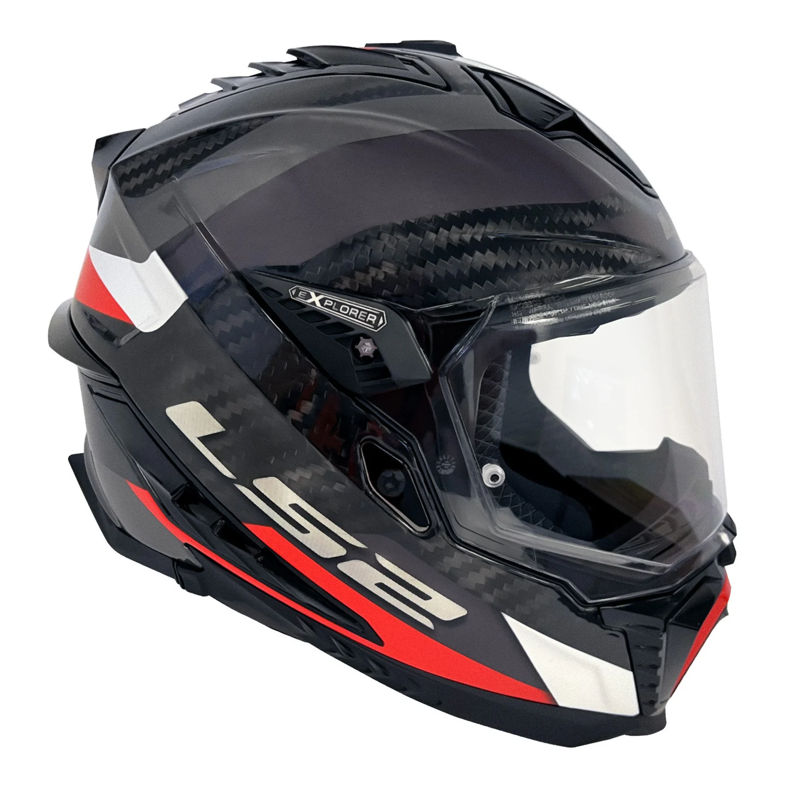 LS2 MX701 Explorer Carbon Frontier Helmet - Titanium / Red - Image 9