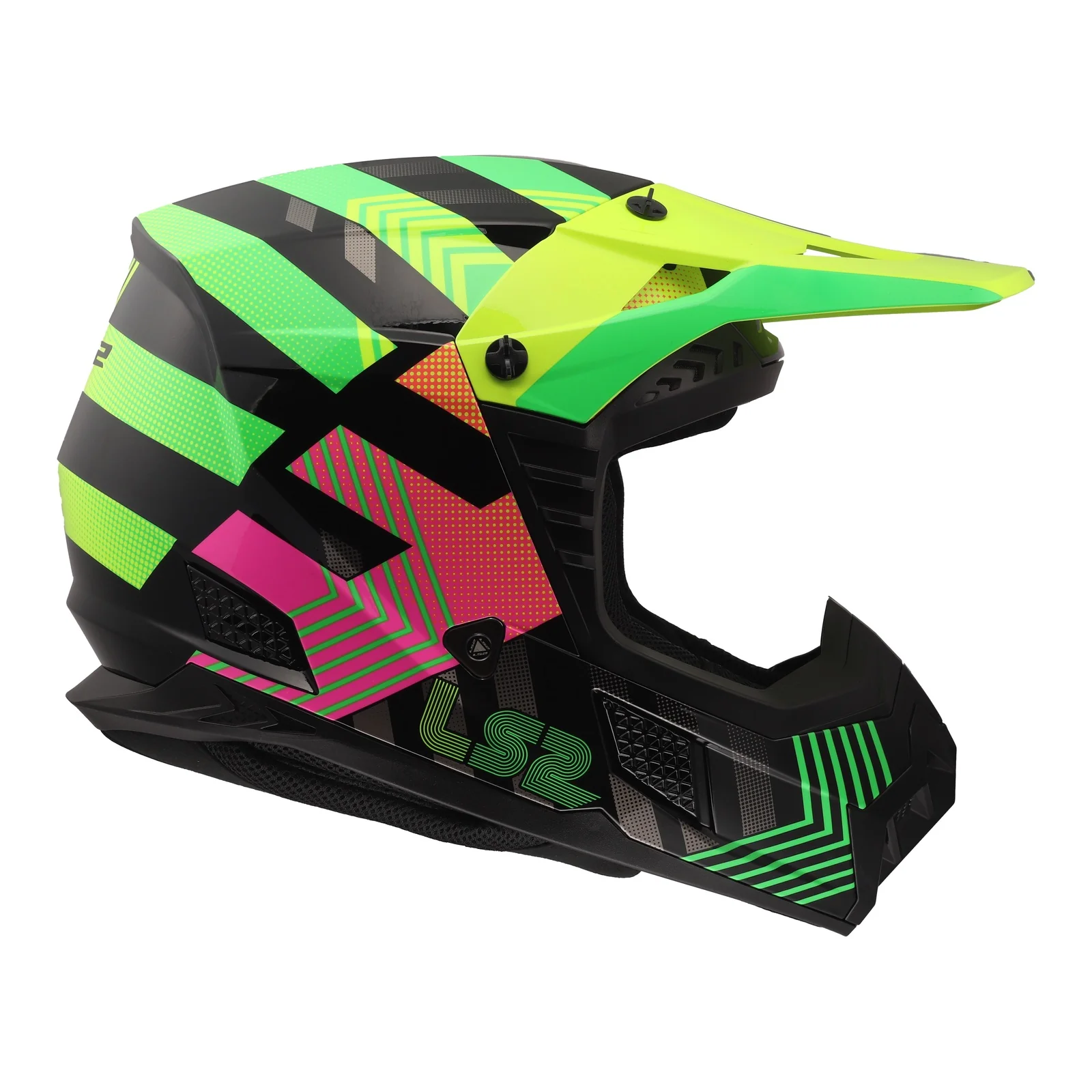 LS2 MX706J COZ Chromatic Junior Helmet - Black / Hi-Vis Pink - Image 3